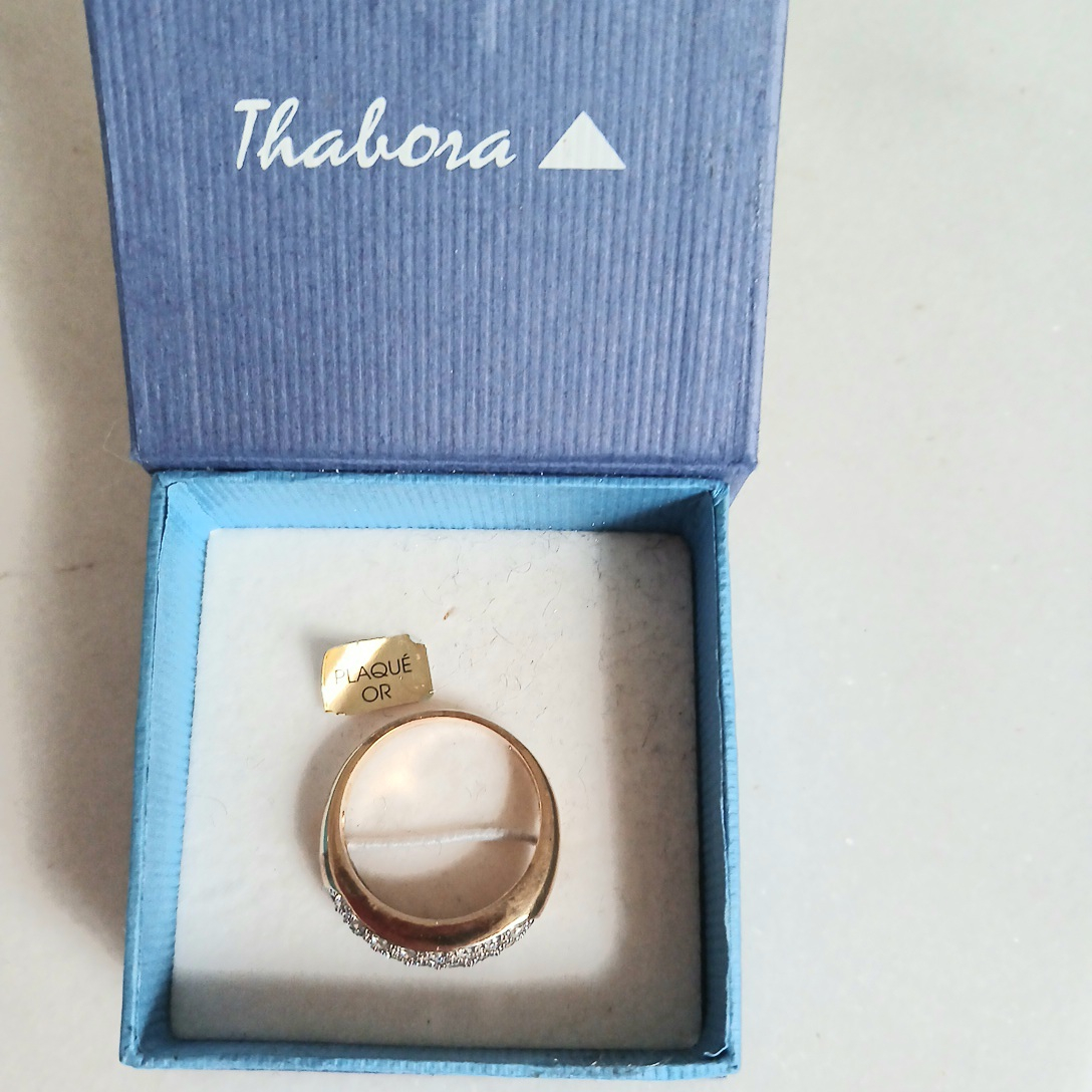 Thabora - Bague plaquée or et zircons - T.62 - Label Emmaüs