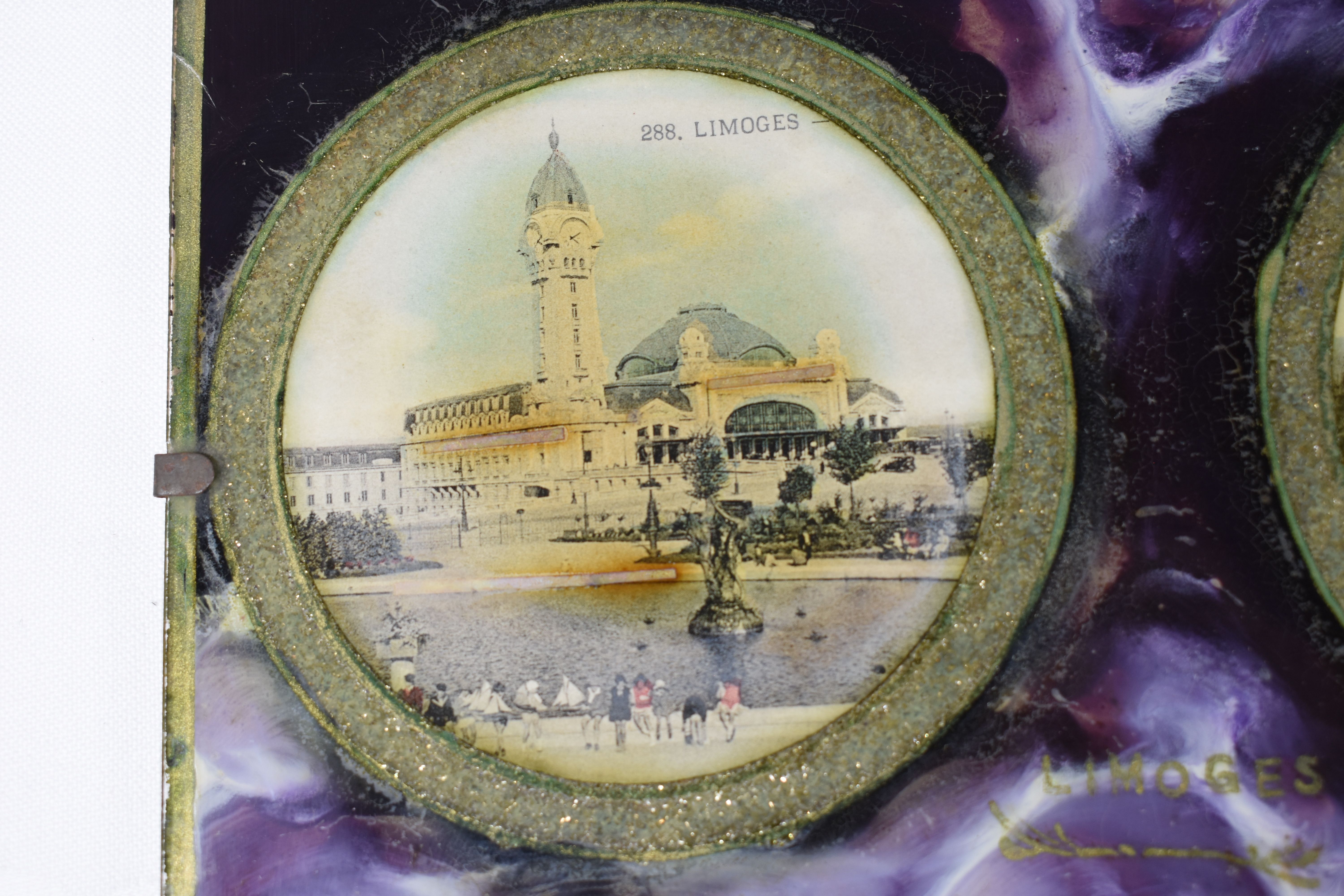 2 médaillons, vues de la ville de Limoges, dans un cadre rectangulaire " Vintage ". Longueur 24 & largeur 13 cm. Bon état - Vue 2 - 
