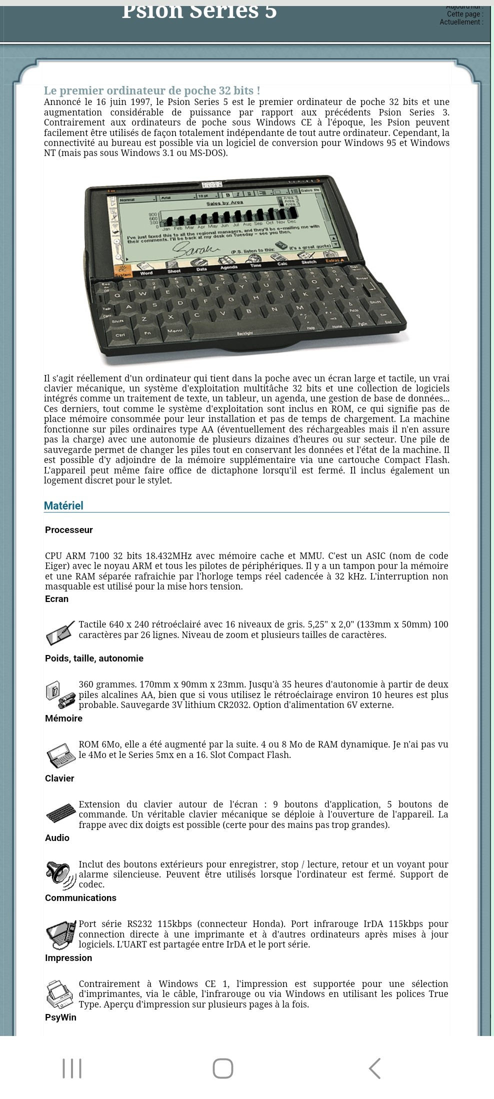 Assistant Numérique Personnel PSION Séries 5°° - Très bon état - Photo 12