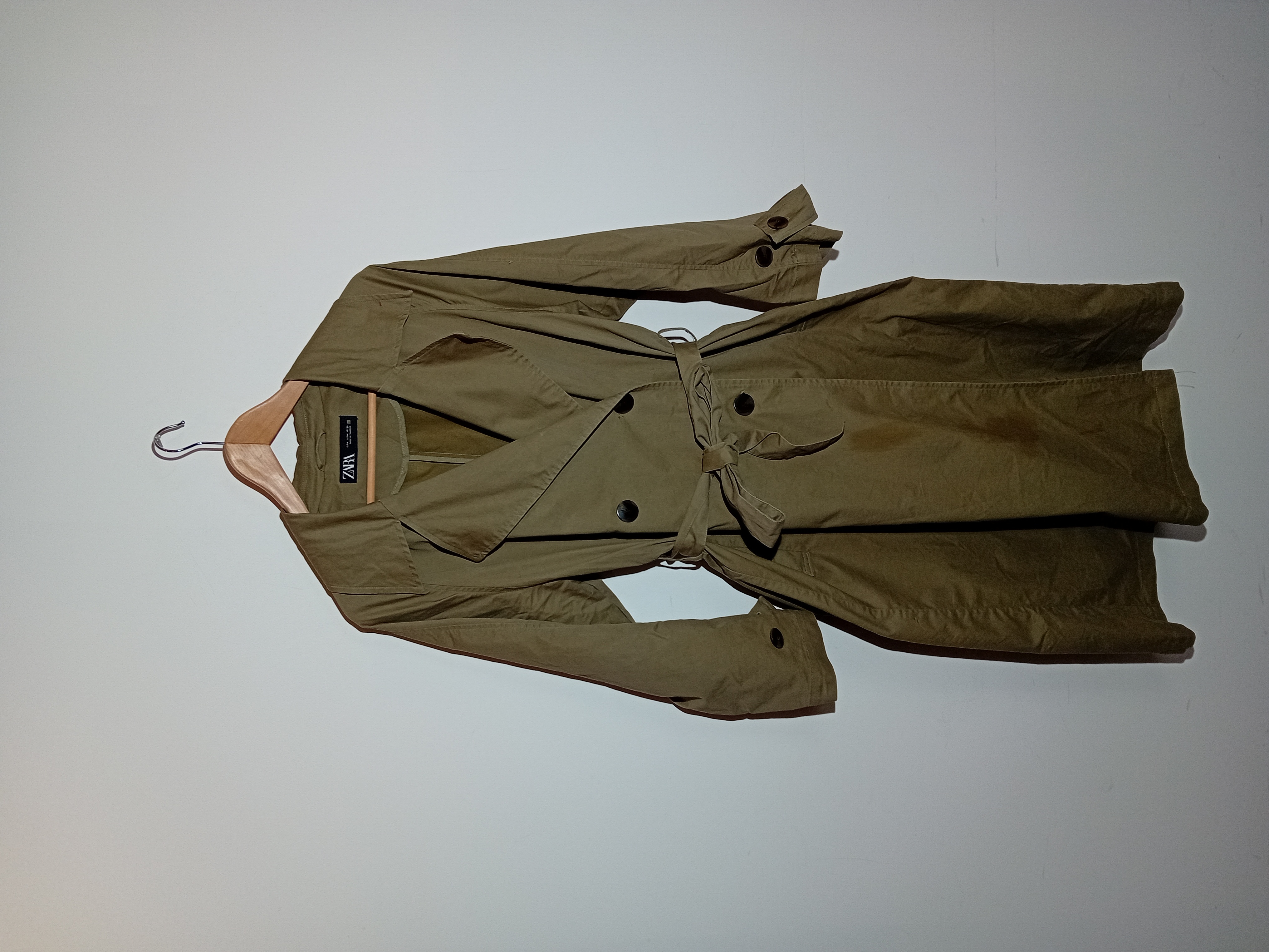 Voir photo 3 de Trench-coat Long Kaki Double-boutonnage Zara M (T4204) Trench-coat Long Kaki Double-boutonnage Zara M (T4204) État correct - Vue 3 -