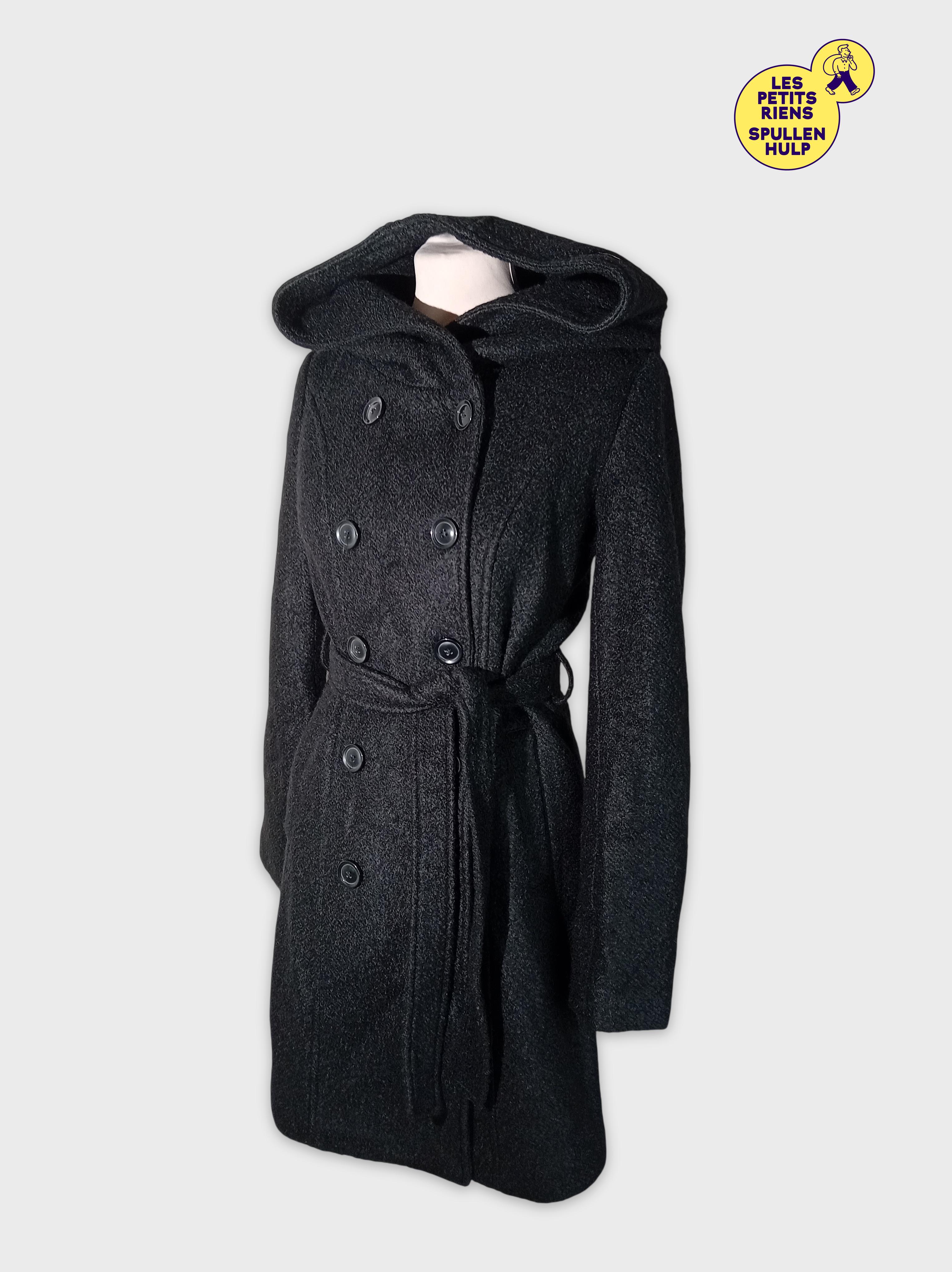 Manteau Noir Anna Field À Capuche Ceinturé S 36 (T3691) Très bon état -  reconditionné disponible sur Label Emmaüs