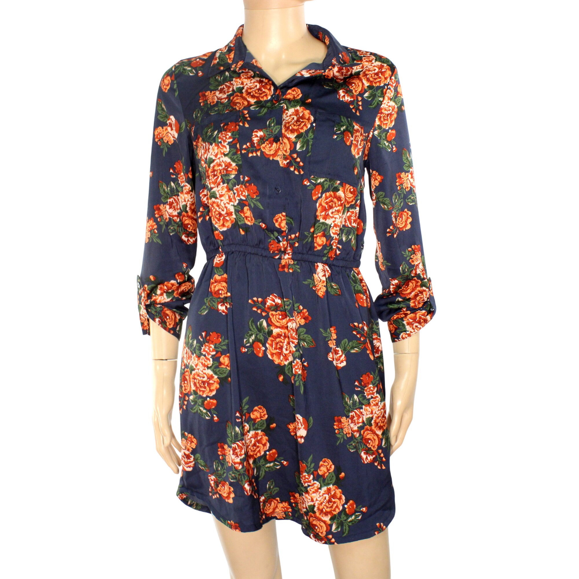 Robe Marine & Orange Fleurie Taille 38 - H&M - Modalova