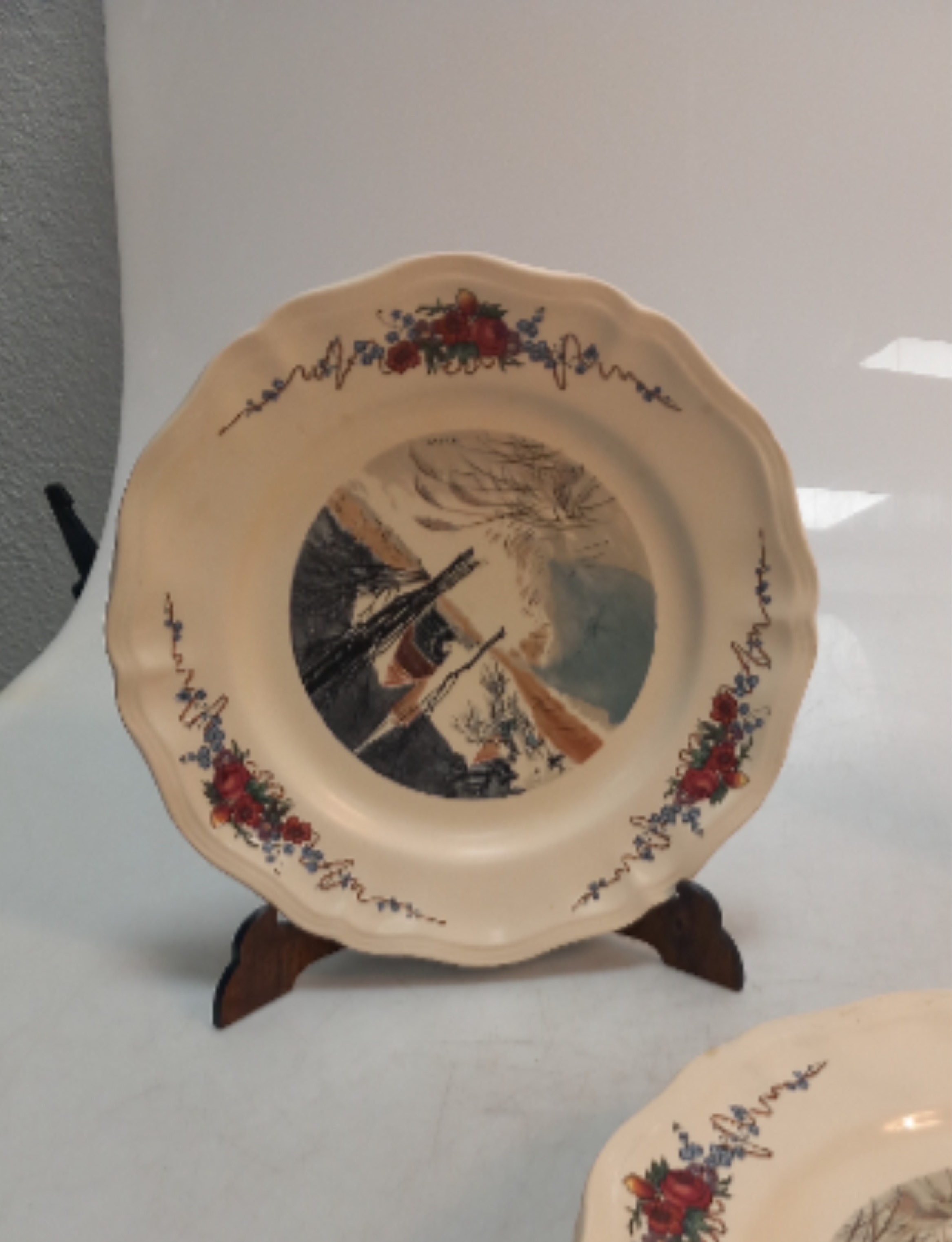 Lot de 7 assiettes plates décor champêtre 