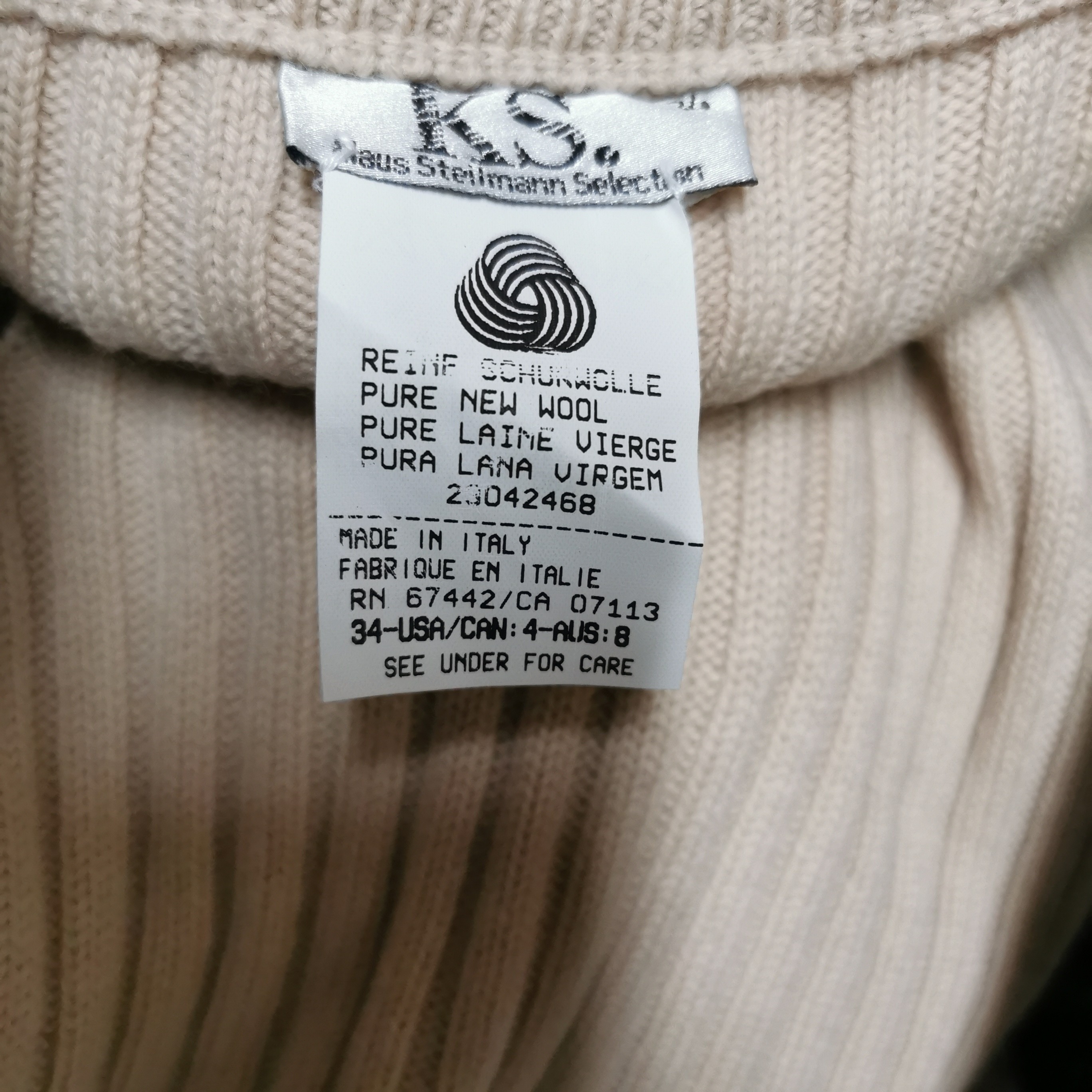 Gilet long à col roulé en pure laine vierge beige clair Klaus Steilmann Selection 36 Très bon état - Vue 5 - 