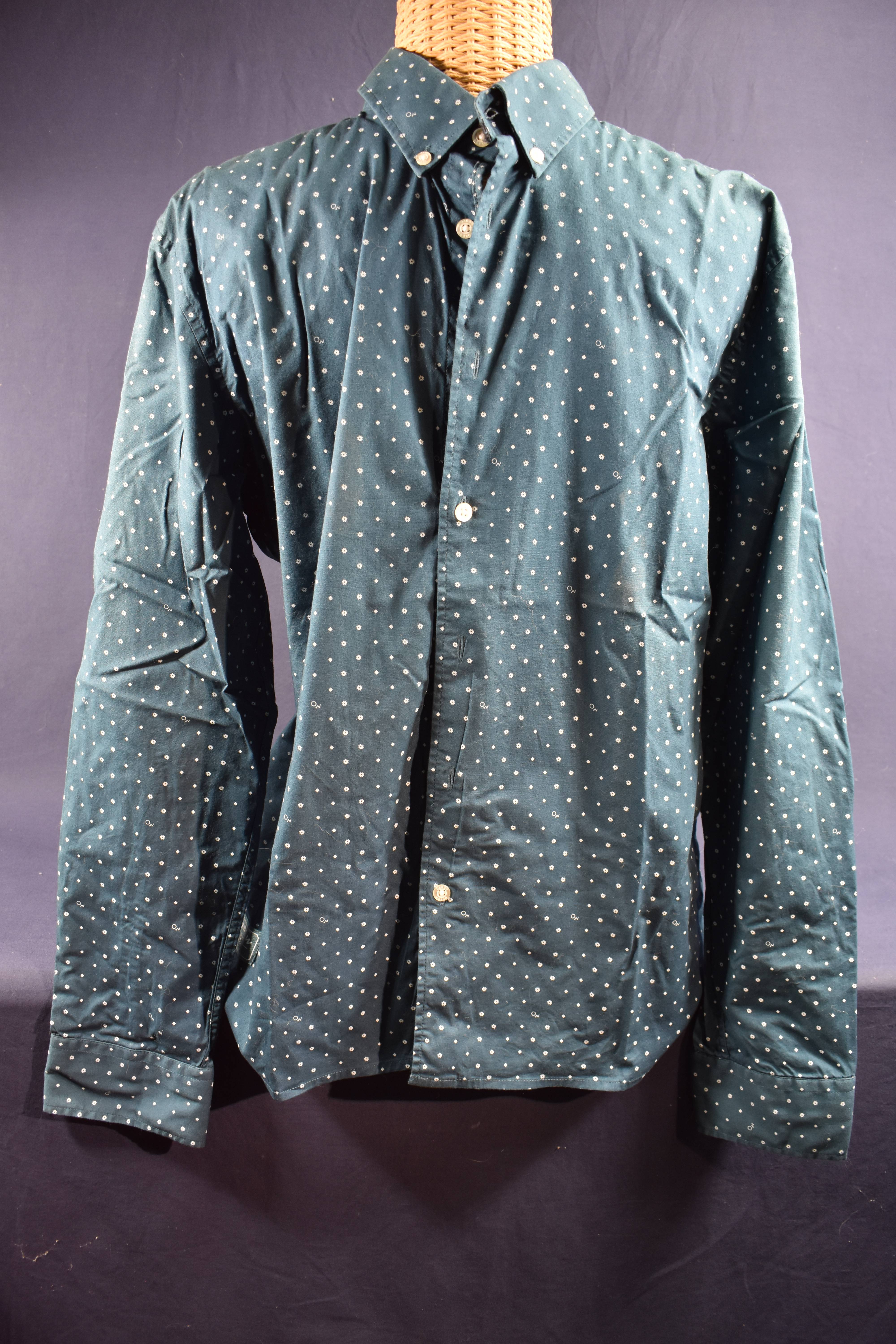 Chemise homme OXBOW, taille L, bleue à très fins motifs blancs.  - Vue 5 - 