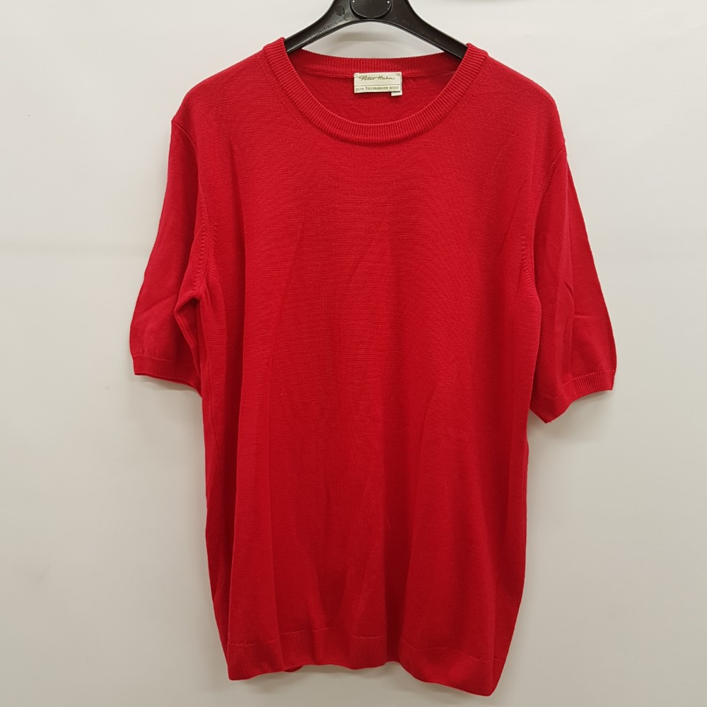 Pull à manches courtes en pure laine vierge mérinos rouge - PETER HAHN - Taille 46 Très bon état -  reconditionné disponible sur Label Emmaüs