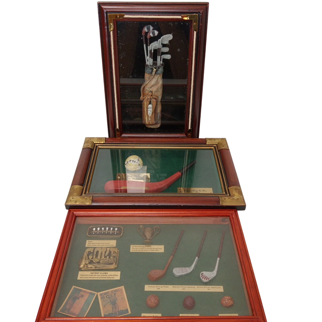 3 cadres vitrine amateurs de Golf  -  reconditionné disponible sur Label Emmaüs