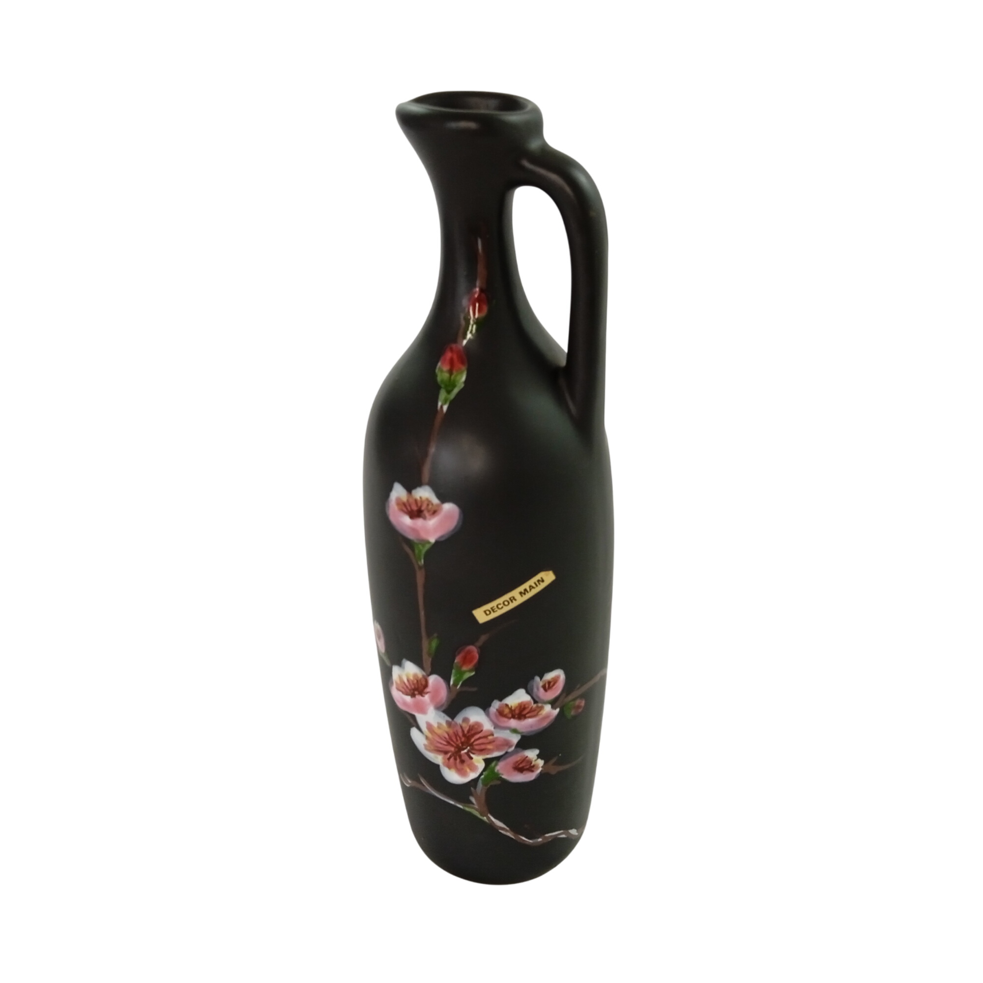 Vase en céramique style japonisant noir matte décor branches de fleurs en relief - Photo 1