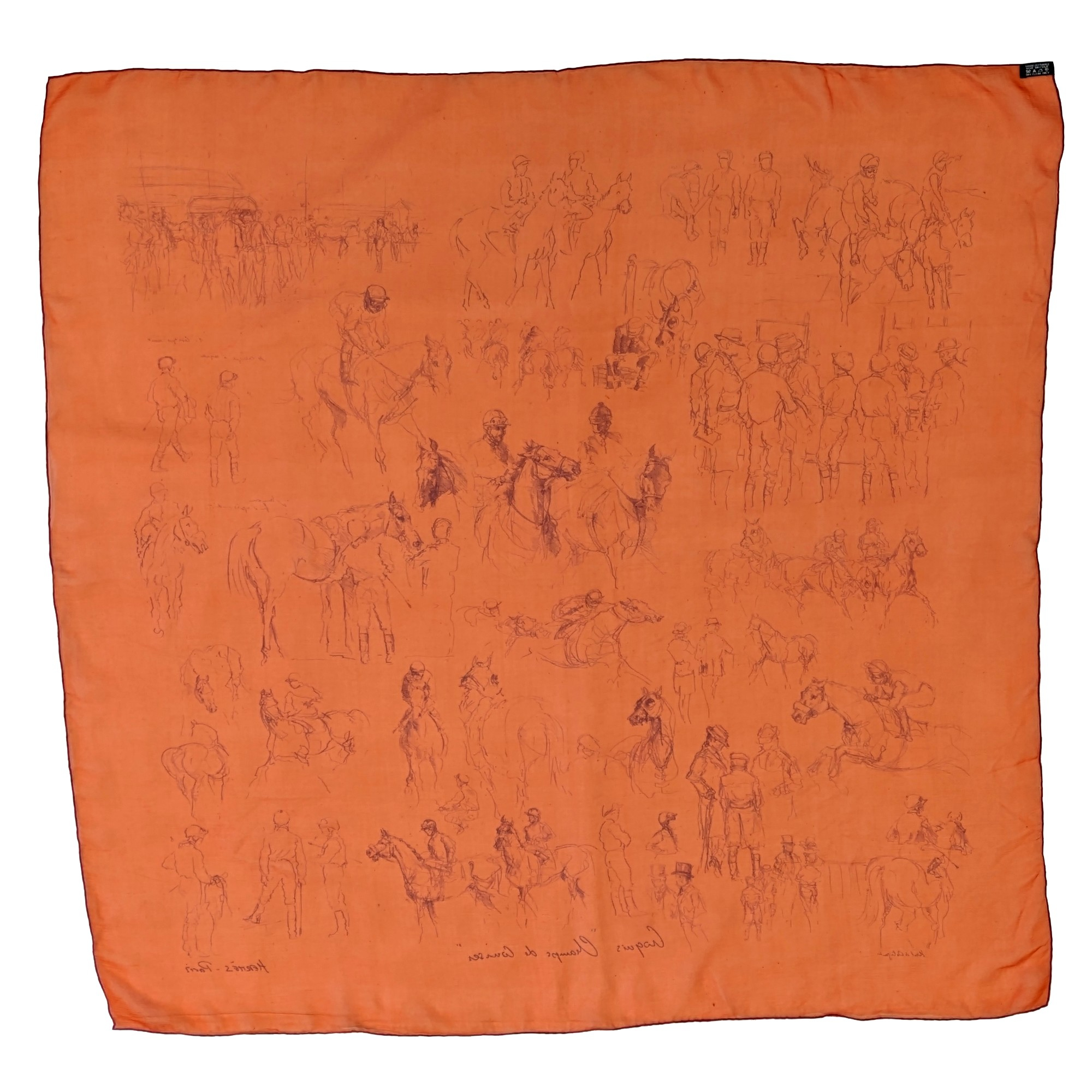 Hermès Croquis champs de courses Foulard Carré de soie 88 x 89 cm Design Hubert de Watrigant - Bon état - Photo 8