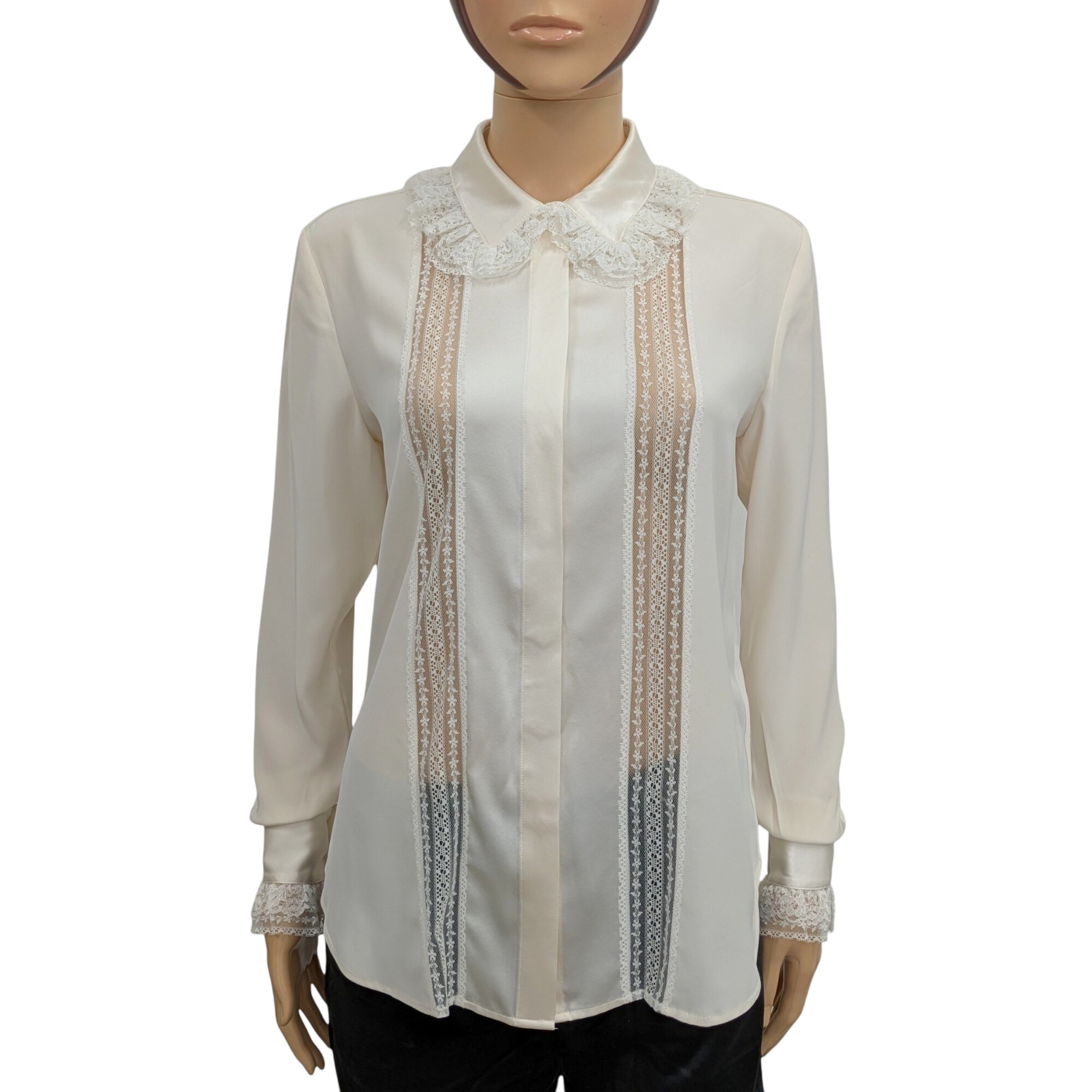 Chemise Chemisier Alexis Mabille x Monoprix T 38 en soie et dentelle ivoire - Photo 0