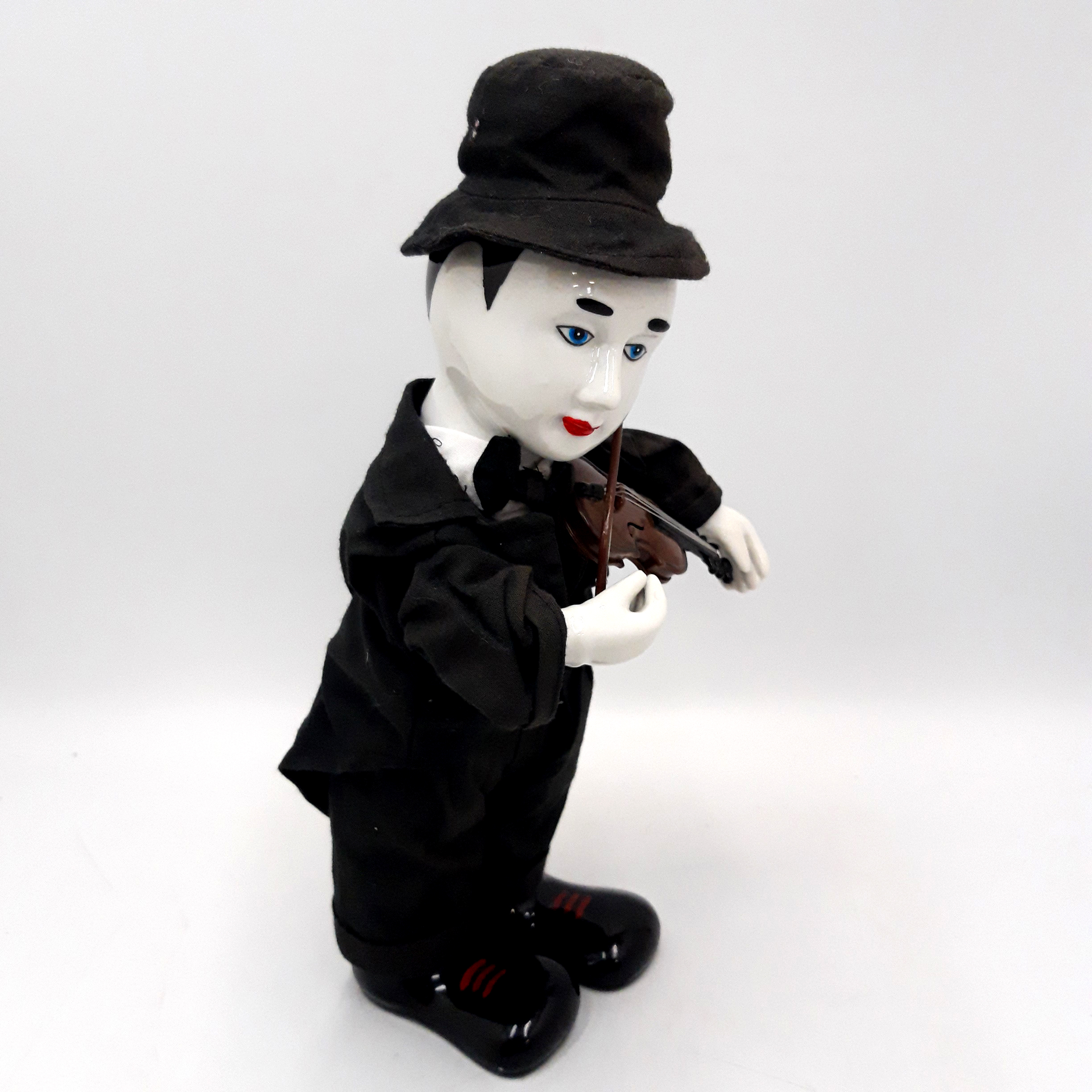 Poupée Clown automate musical en porcelaine “ Pierrot le violoniste “, Vintage. Bon état - Vue 4 - 