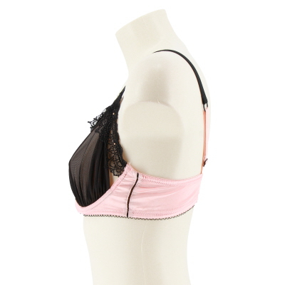 Soutien gorge sexy avec dentelle femme noir et rose -Playboy- 95D - Photo 1