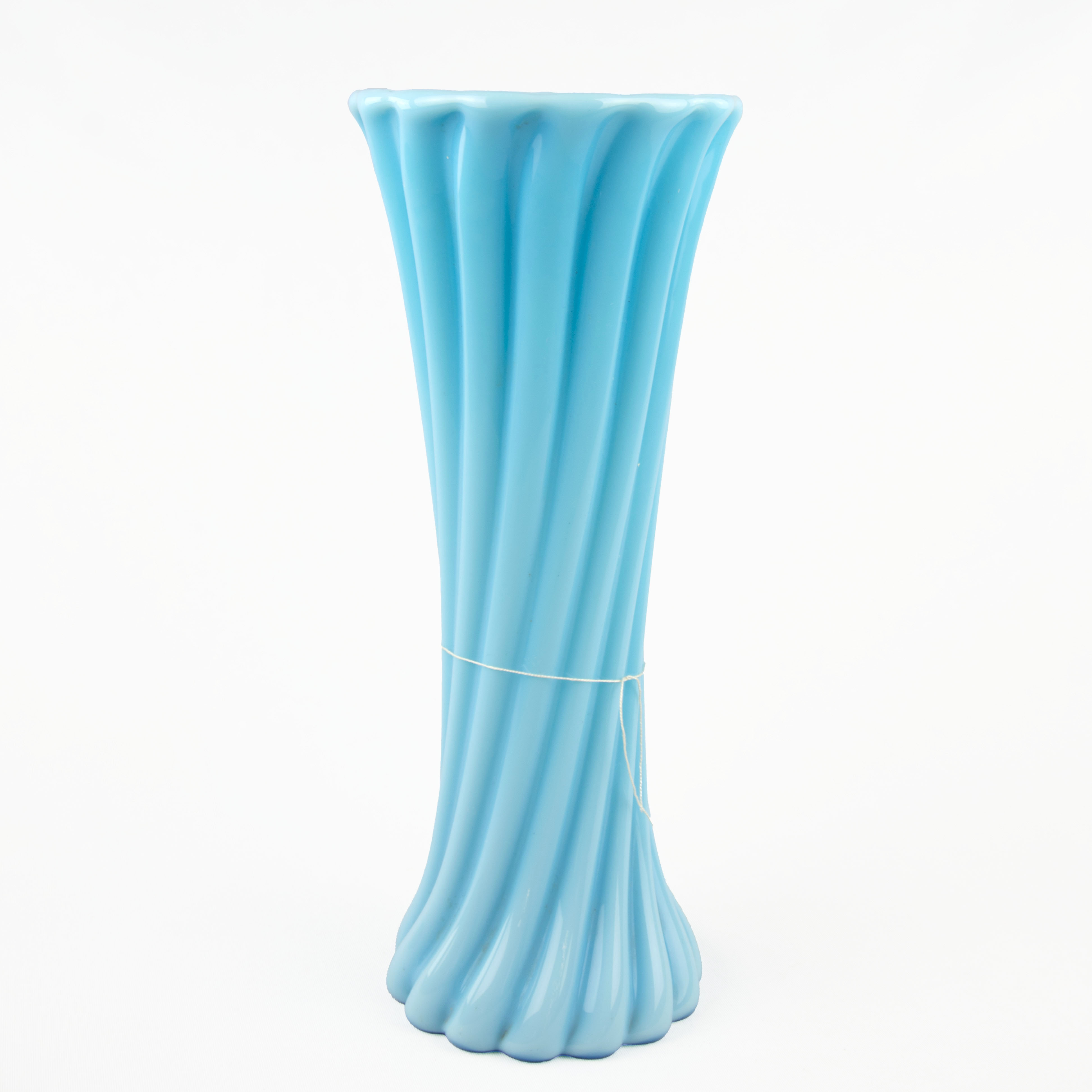 Vase ancien bleu clair opalescent de forme tournoyante de 32cm - Bon état - Photo 3