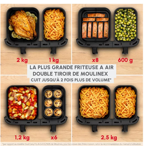 Friteuse sans huile Moulinex XXL DUAL EASY FRY EZ942HF0 Noir 11L - Photo 1