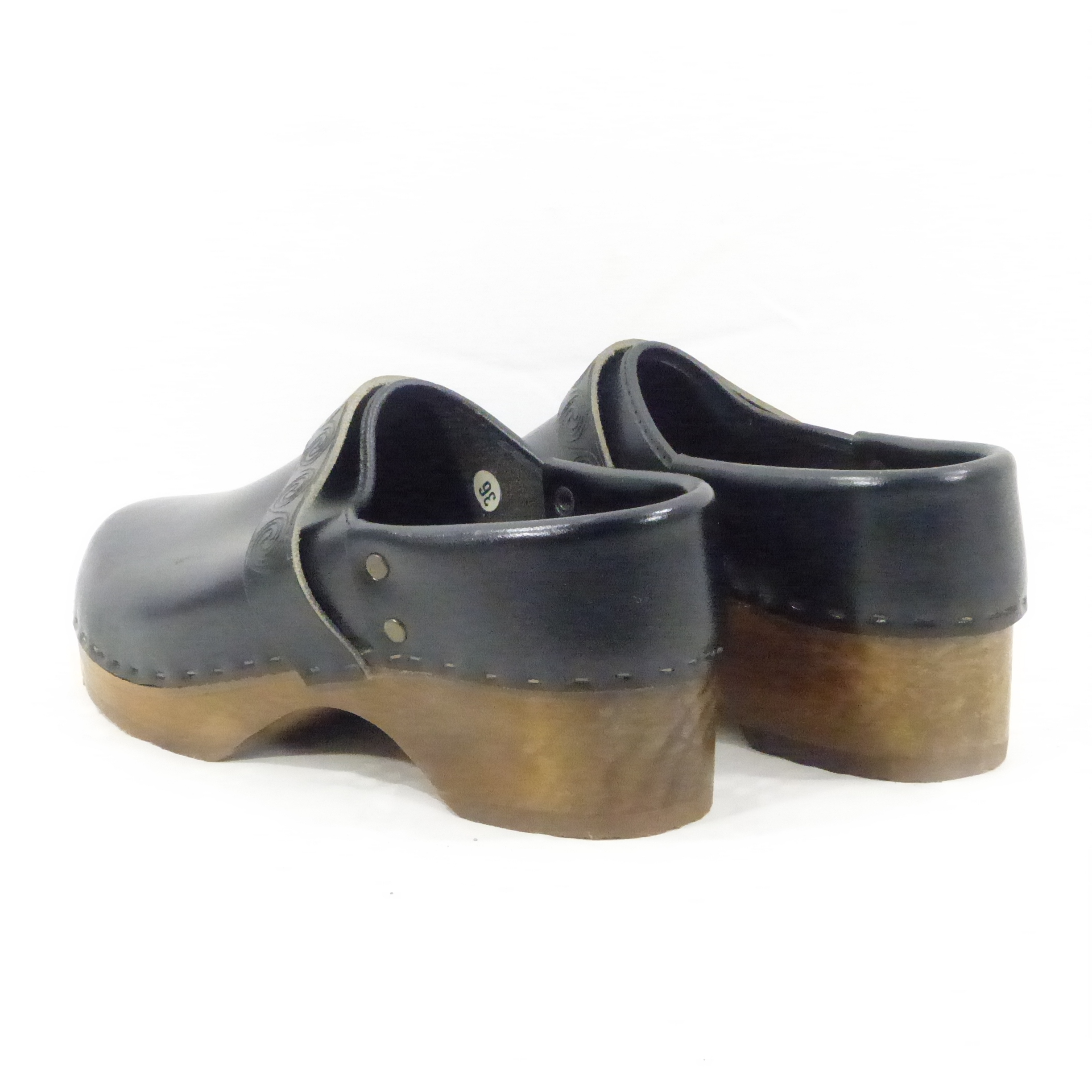 Socque en cuir sur semelle anatomique en bois / Sabot Breton - Taille 36 - Photo 2