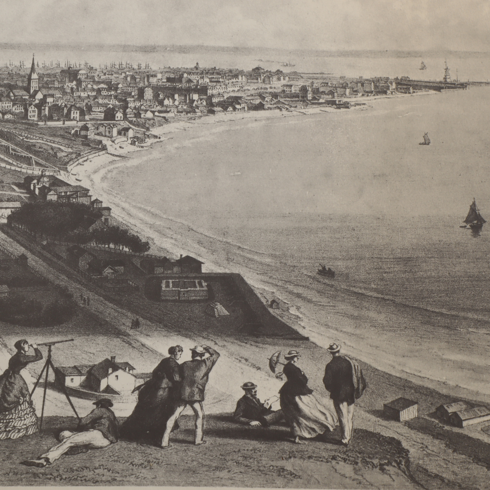 Lithographie - vue du Havre et de Sainte Adresse depuis les falaises - Photo 2