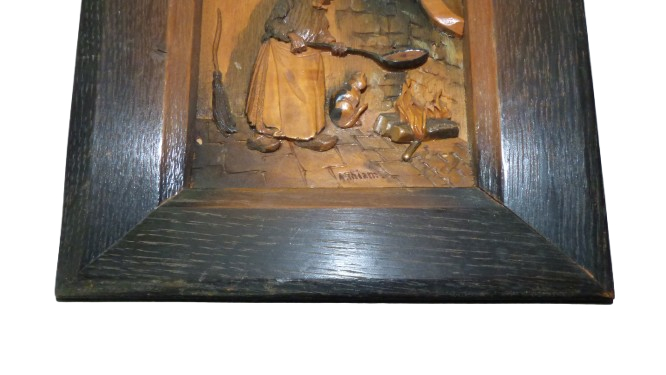 Tableau marqueterie en relief signé Albert THIAM représentant une cuisinière  - Vue 5 - 