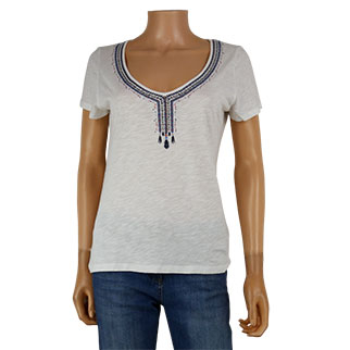 T-shirt blanc imprimé autour du col - femme - Caroll - taille 38 - Photo 0