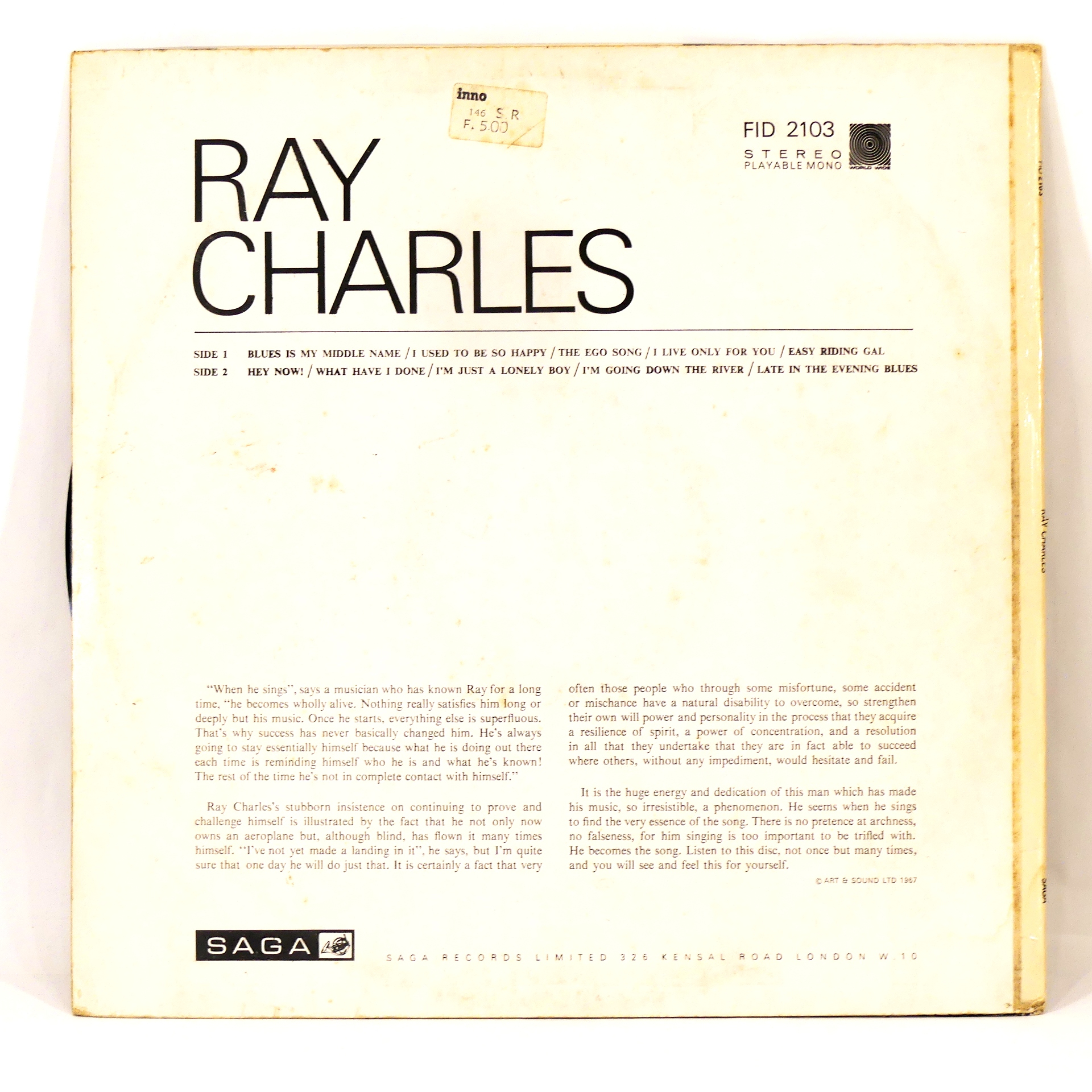 Vinyle - Ray Charles - 1967 Bon état - Vue 3 - 