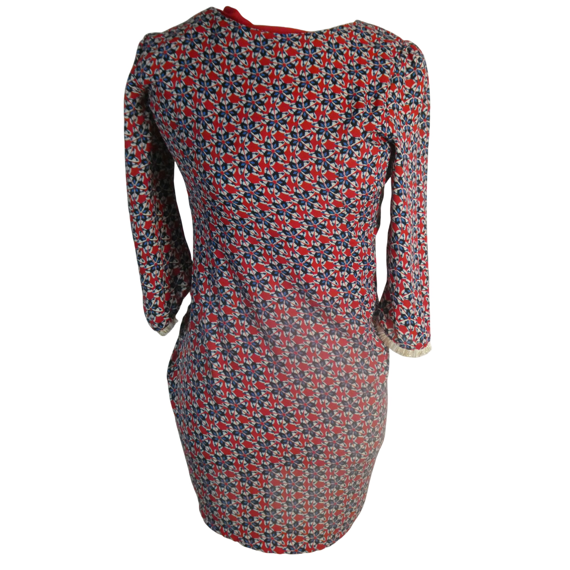 Suncoo Robe courte rouge motif floral bleu - Taille S - Photo 0