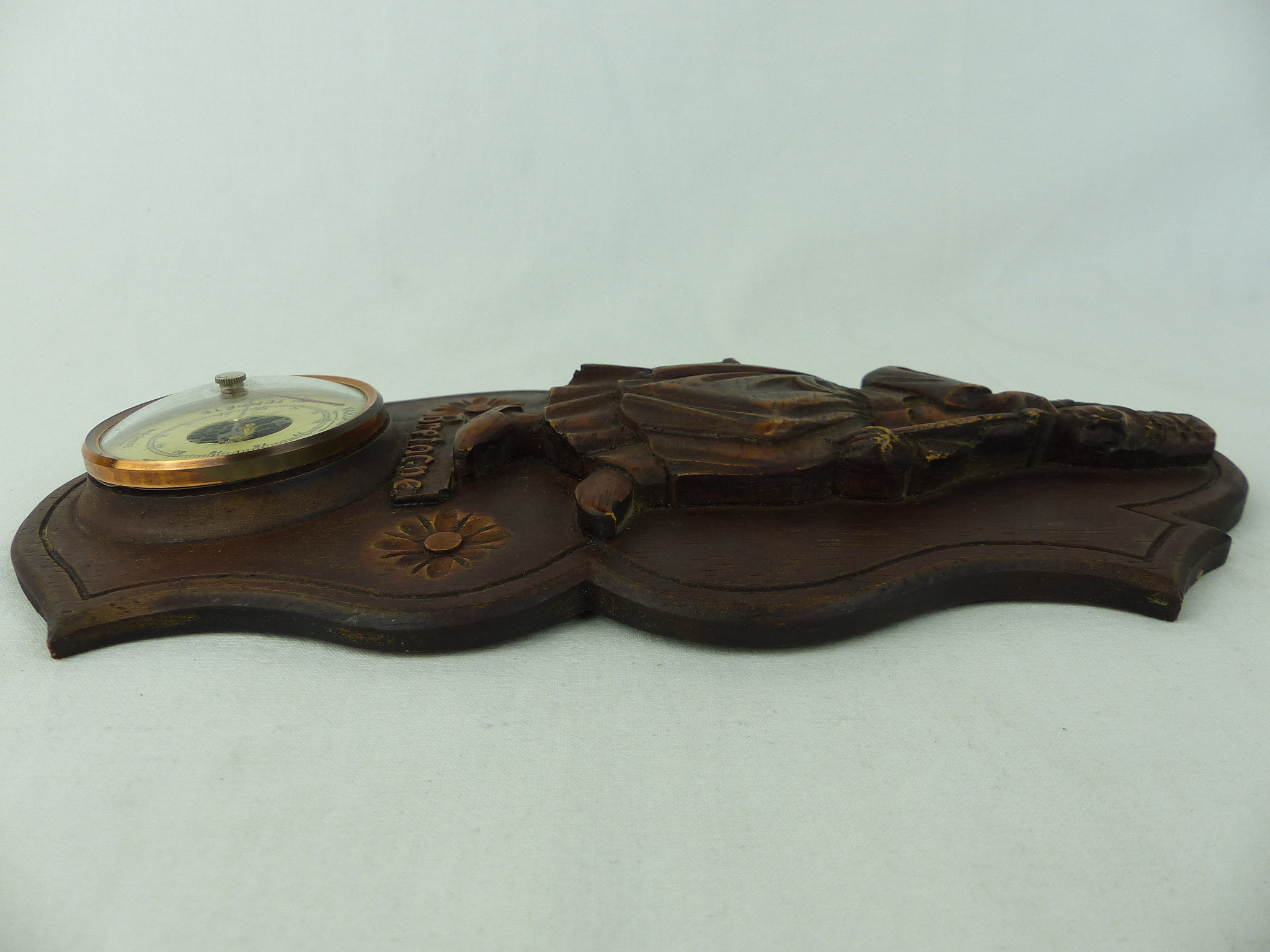 Baromètre de précision avec cadre traditionnel breton, en bois sculpté à la main, Vintage, 31 cm Bon état - Vue 4 - 
