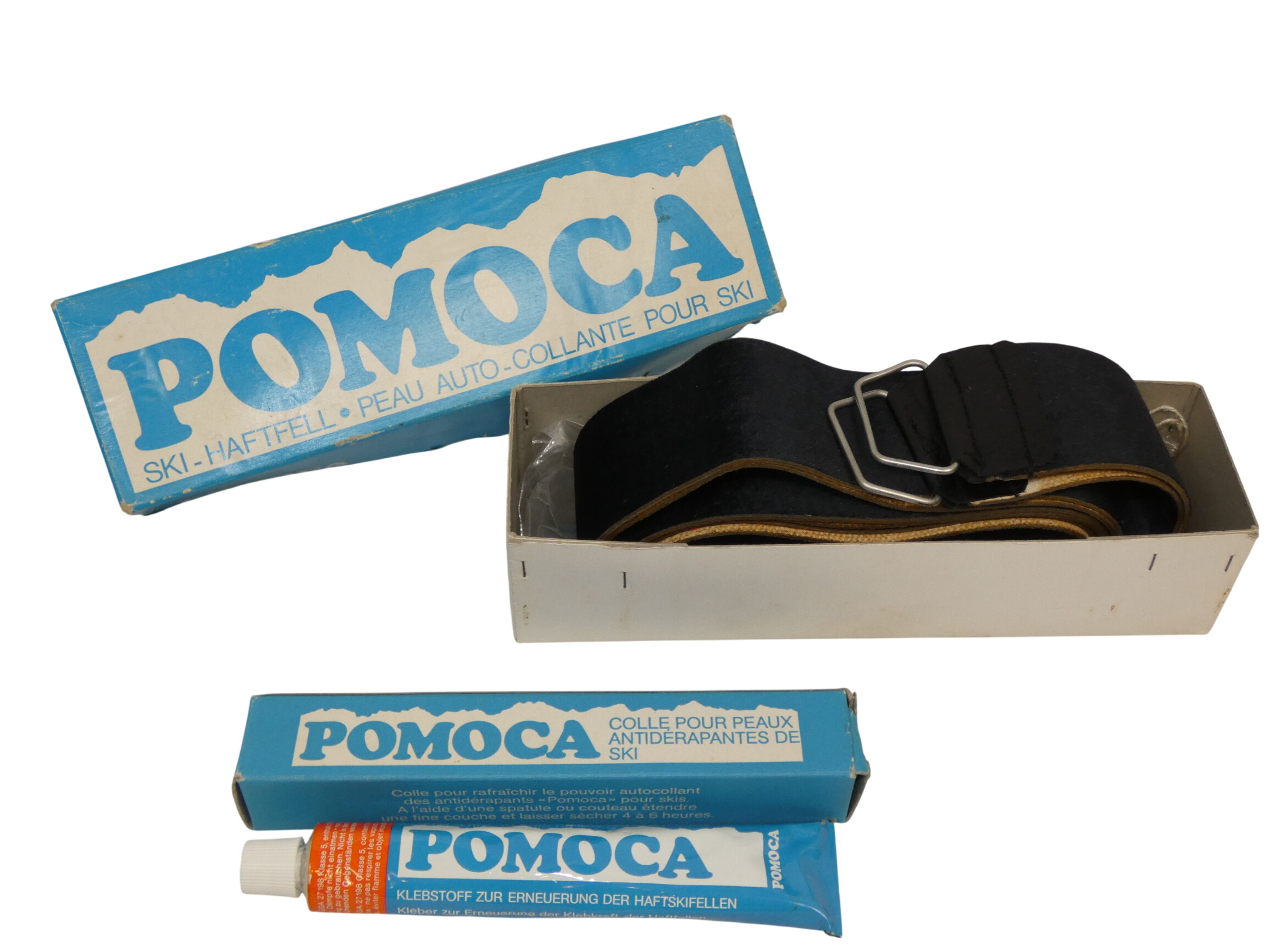 Paire de peau antidérapante et auto-collante POMOCA pour ski avec étrier + un tube de colle Très bon état -  reconditionné disponible sur Label Emmaüs