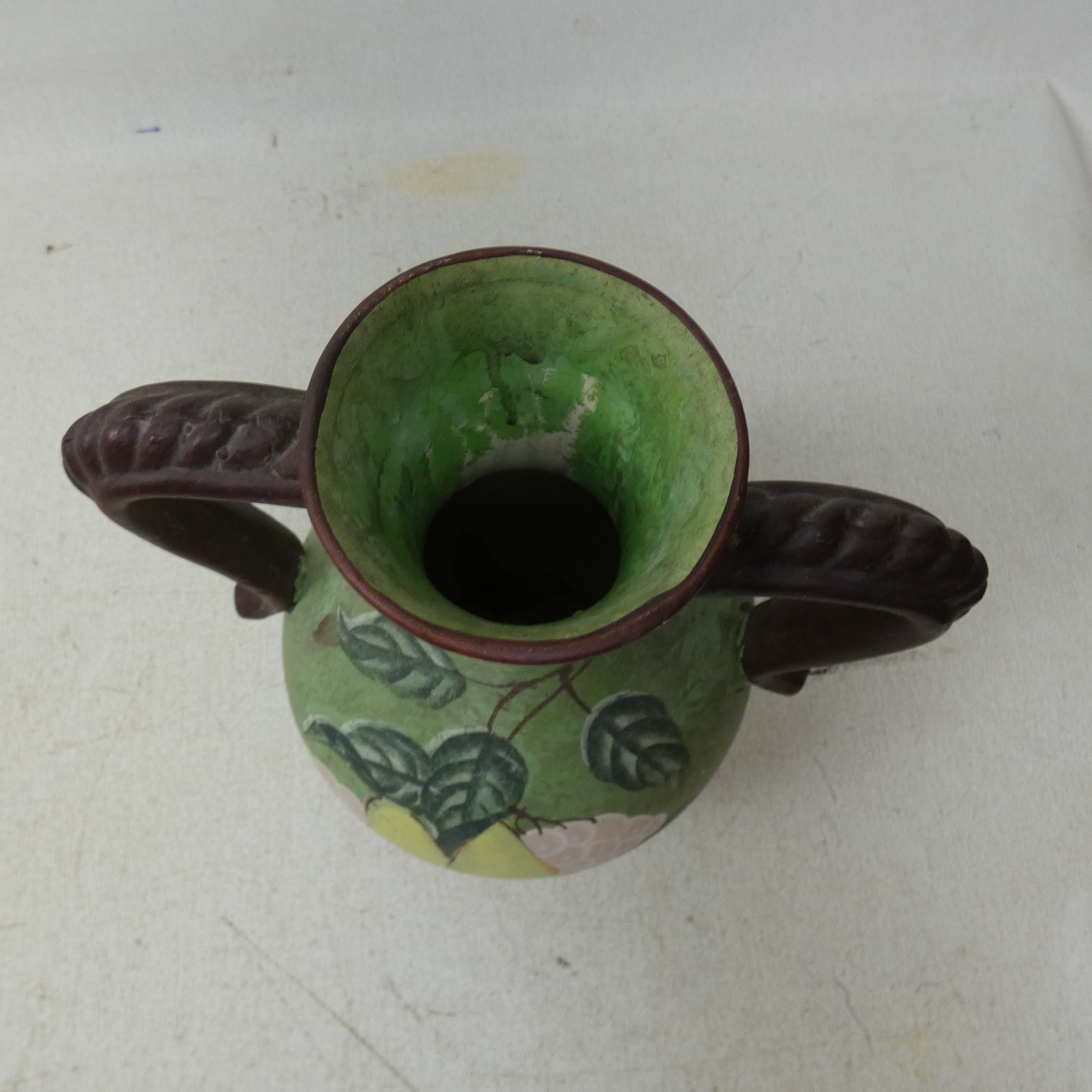 Vase/Cruche en Terre Cuite Forme Amphore(Ansé) Vintage Décor Fruits  - Vue 6 - 