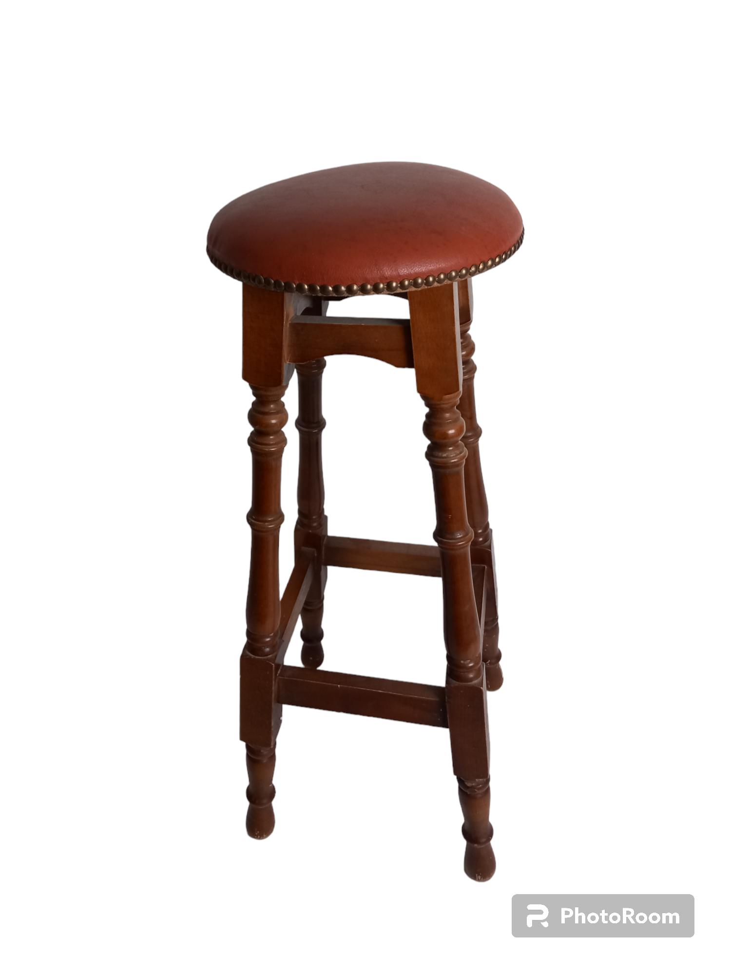 Ancien Tabouret De Bar /Boutique Vendeur Vintage En Bois /Cuir  Très bon état - Vue 6 - 