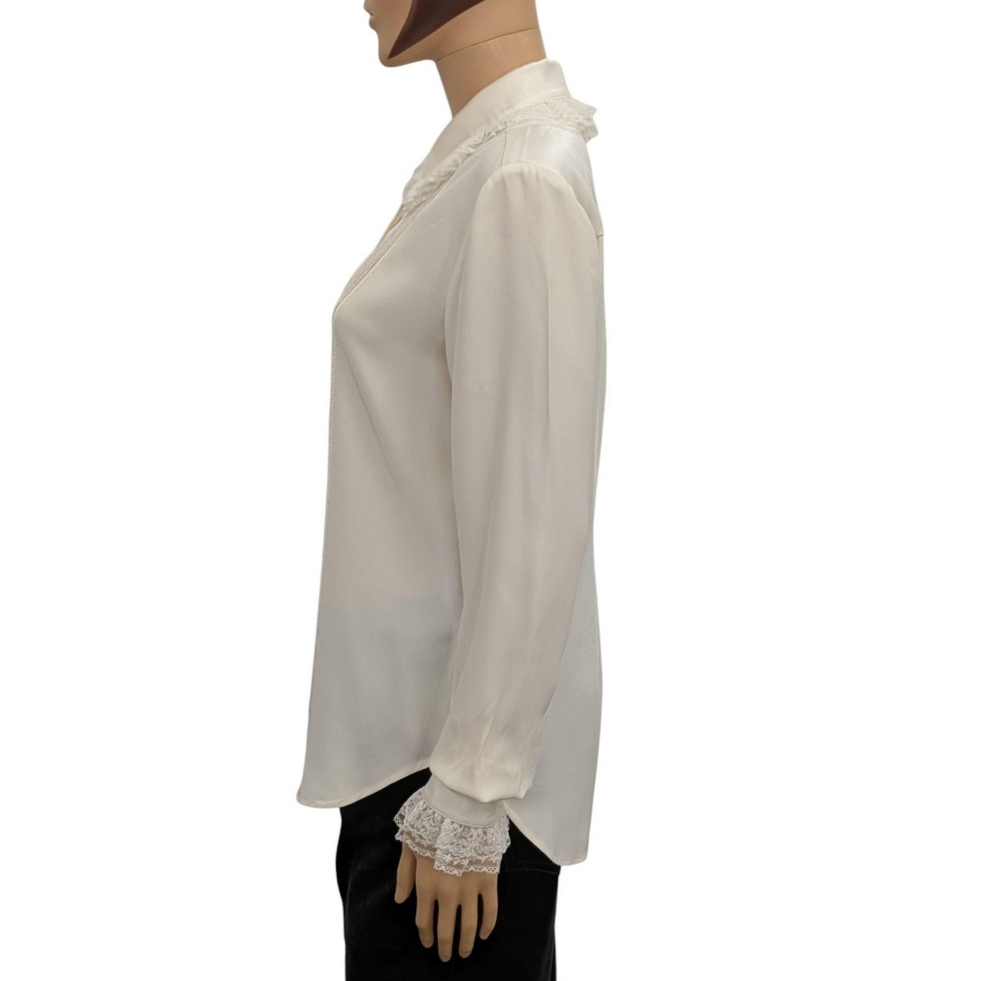 Chemise Chemisier Alexis Mabille x Monoprix T 38 en soie et dentelle ivoire - Photo 4