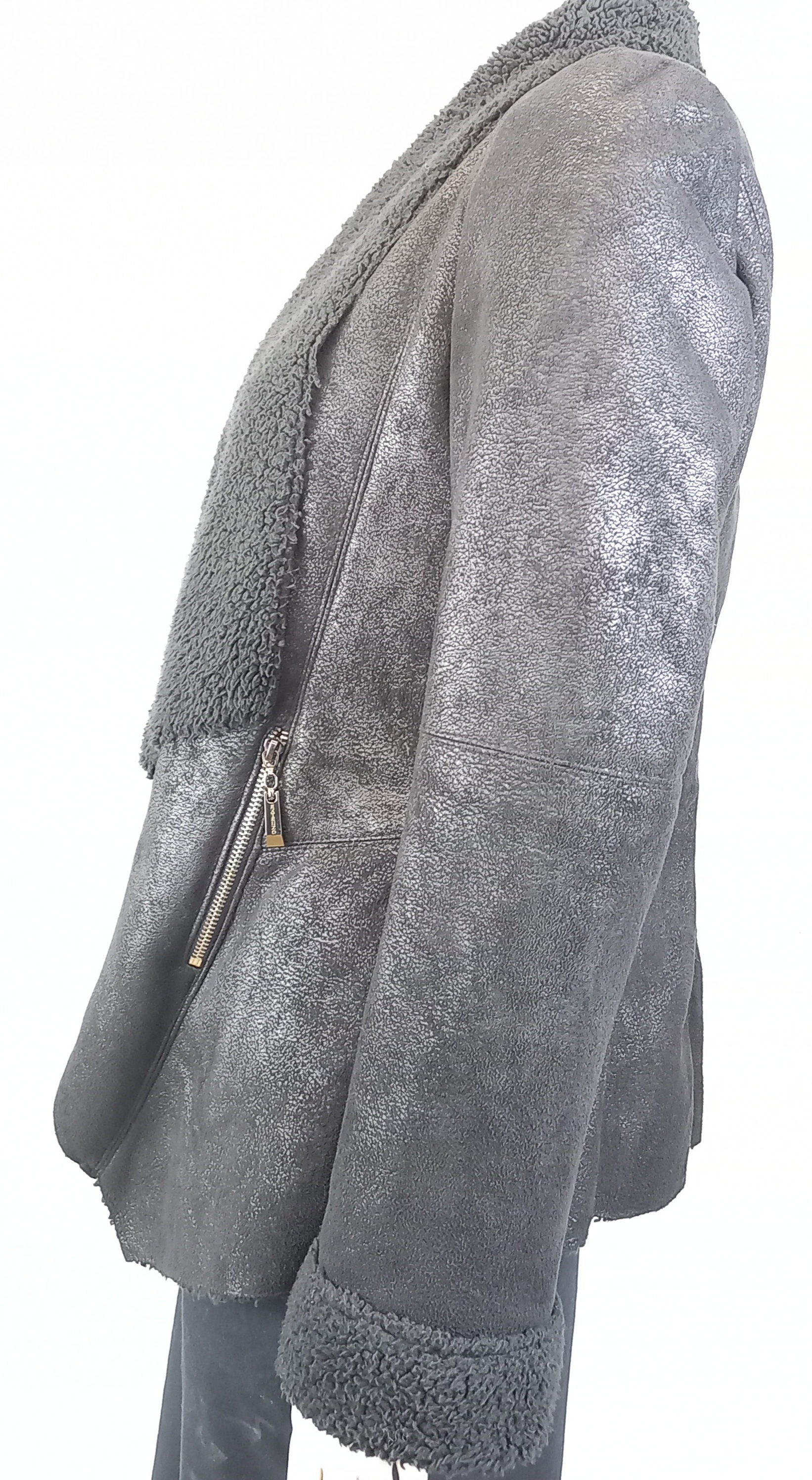 Veste noir brillant poche fermeture fourrure au col "extenzo" Très bon état - Vue 2 - 
