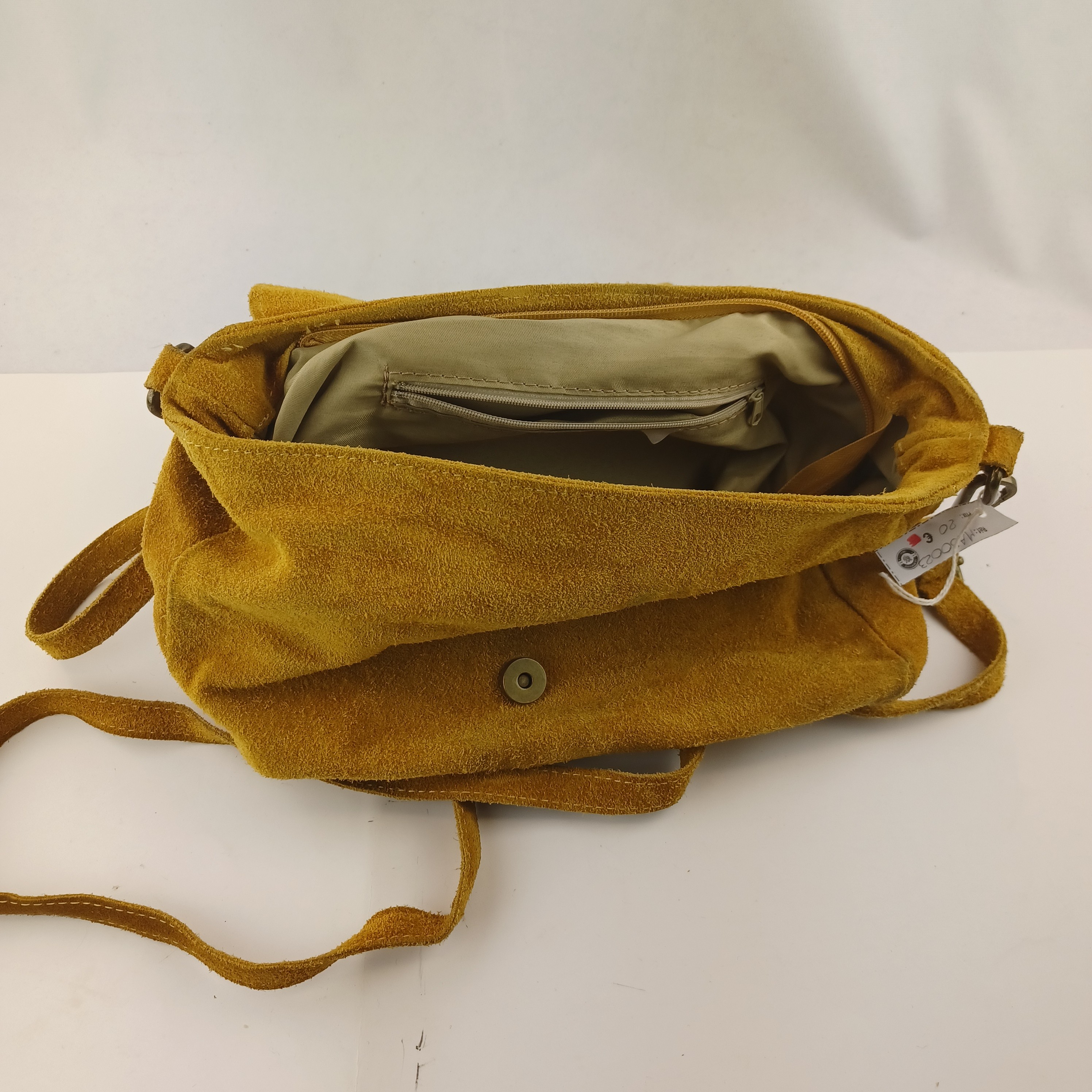 Sac à bandoulières véritable cuir Made in Italy finition style daim jaune - Photo 2
