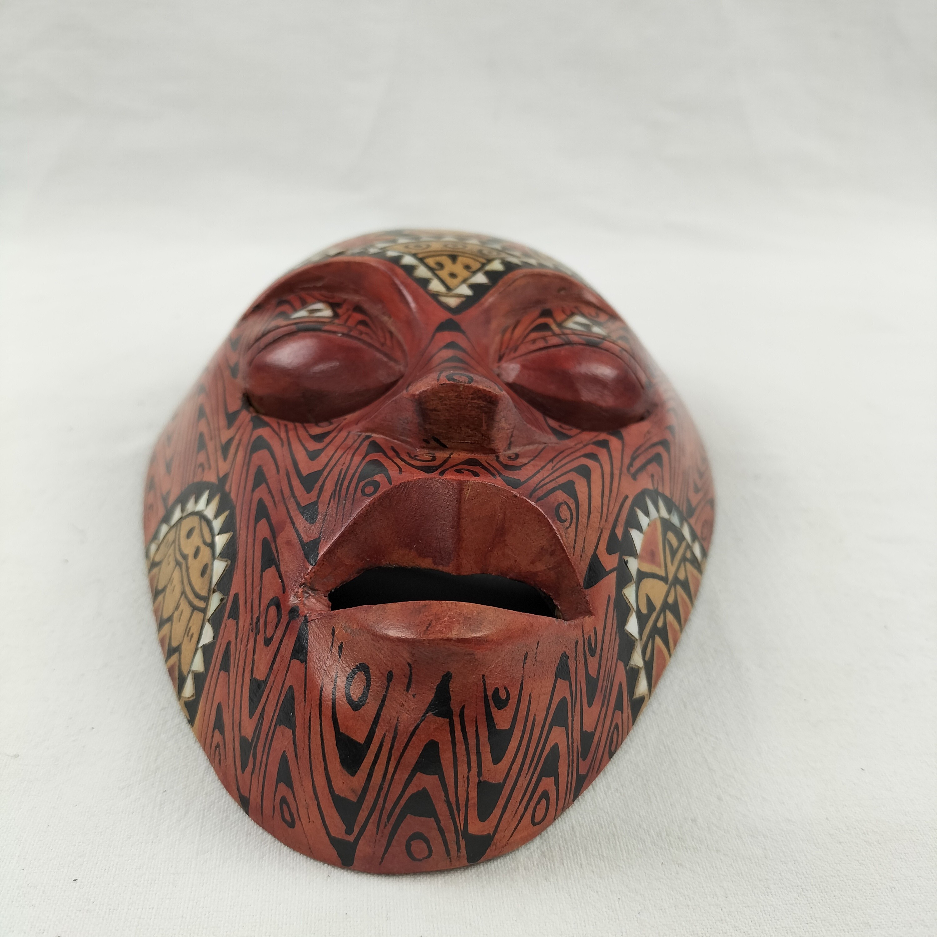 Masque Squelette Art Tribal Indonésien - Sculpture Murale En Bois Sculpté à La Main