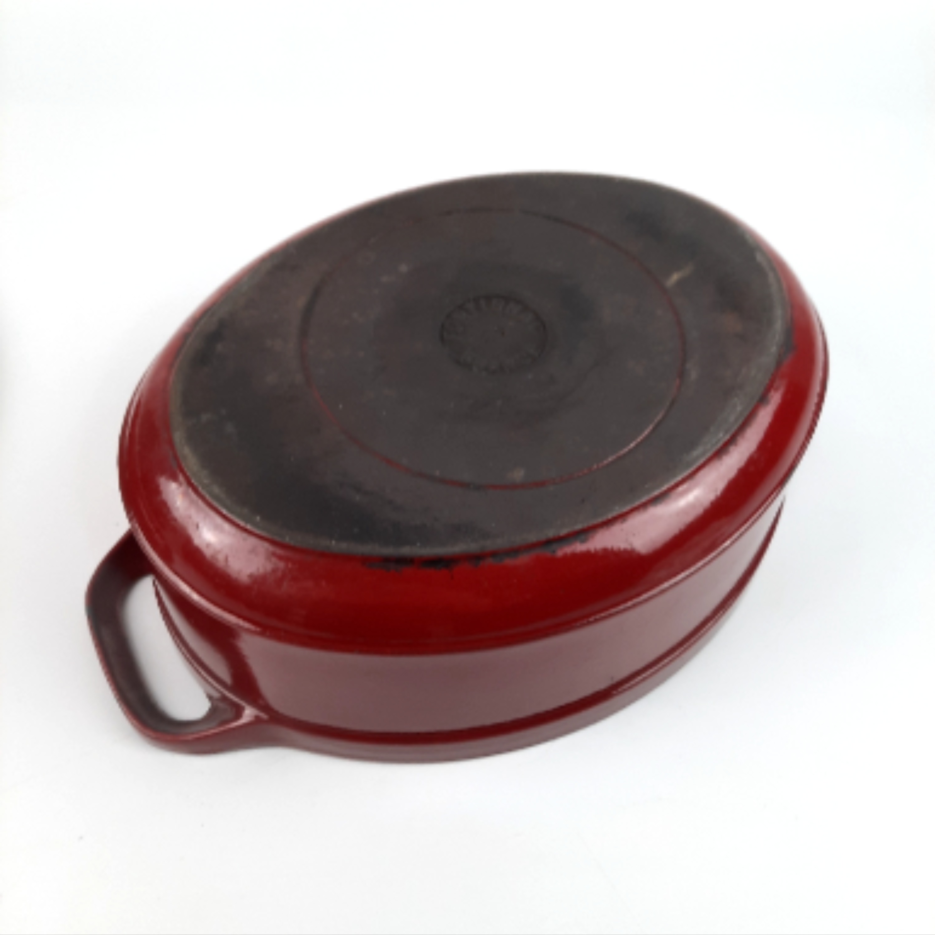 Cocotte en fonte rouge ovale Fontignac 29 - Bon état - Photo 4