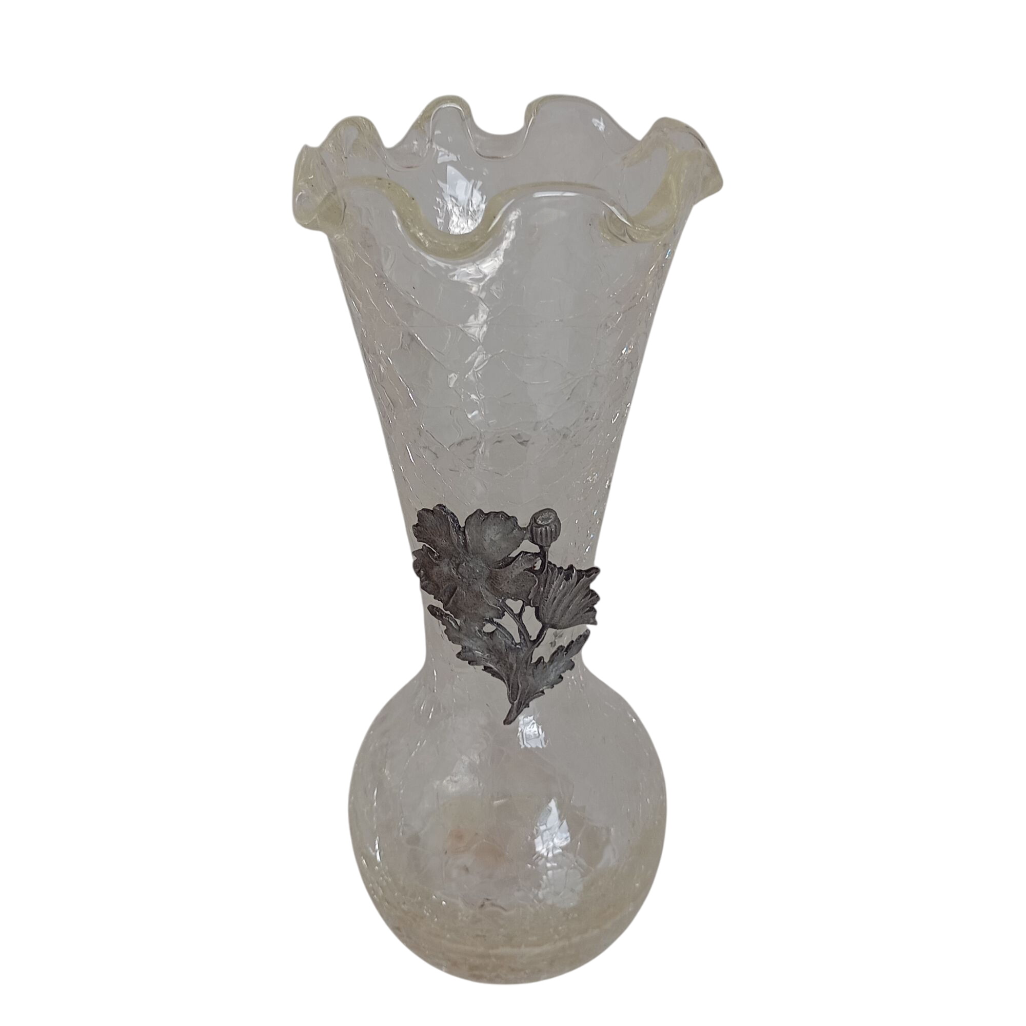 Vase à volants en verre avec fleur en étain - Photo 0
