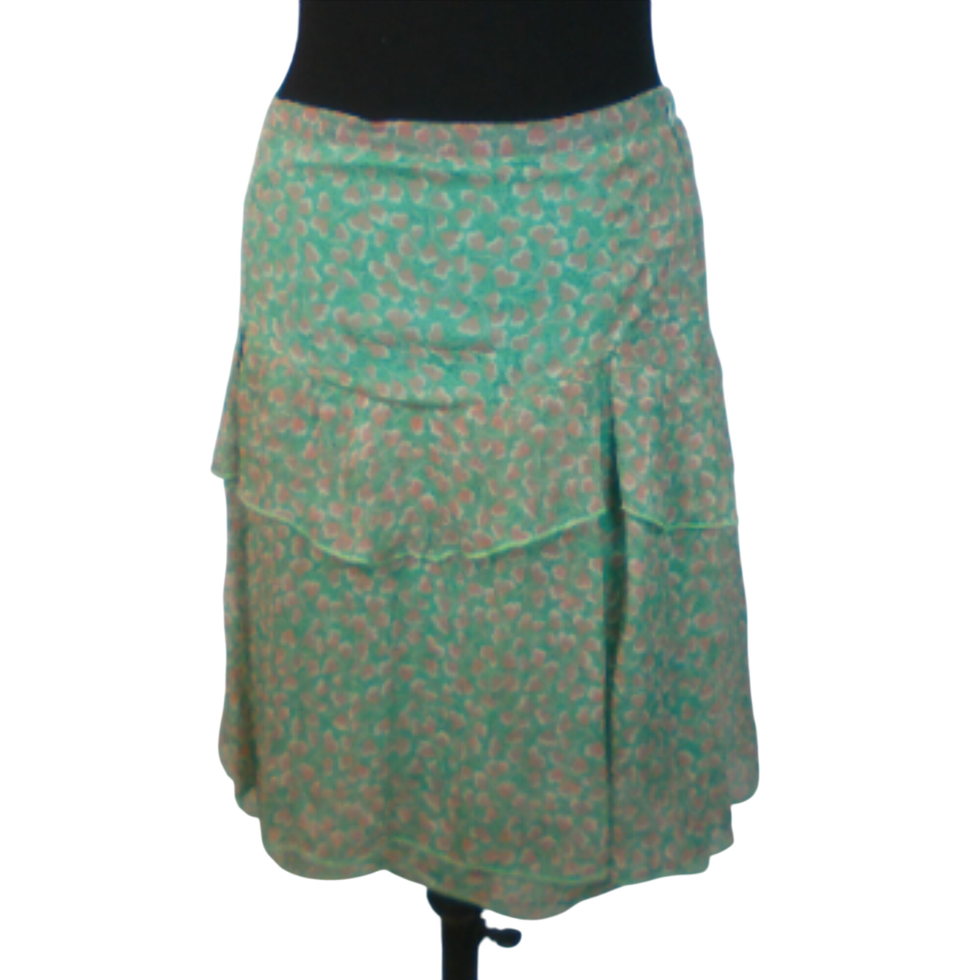 Jupe Comptoir des Cotonniers, motifs marrons sur fond vert, 100% soie, taille 36 - Photo 0