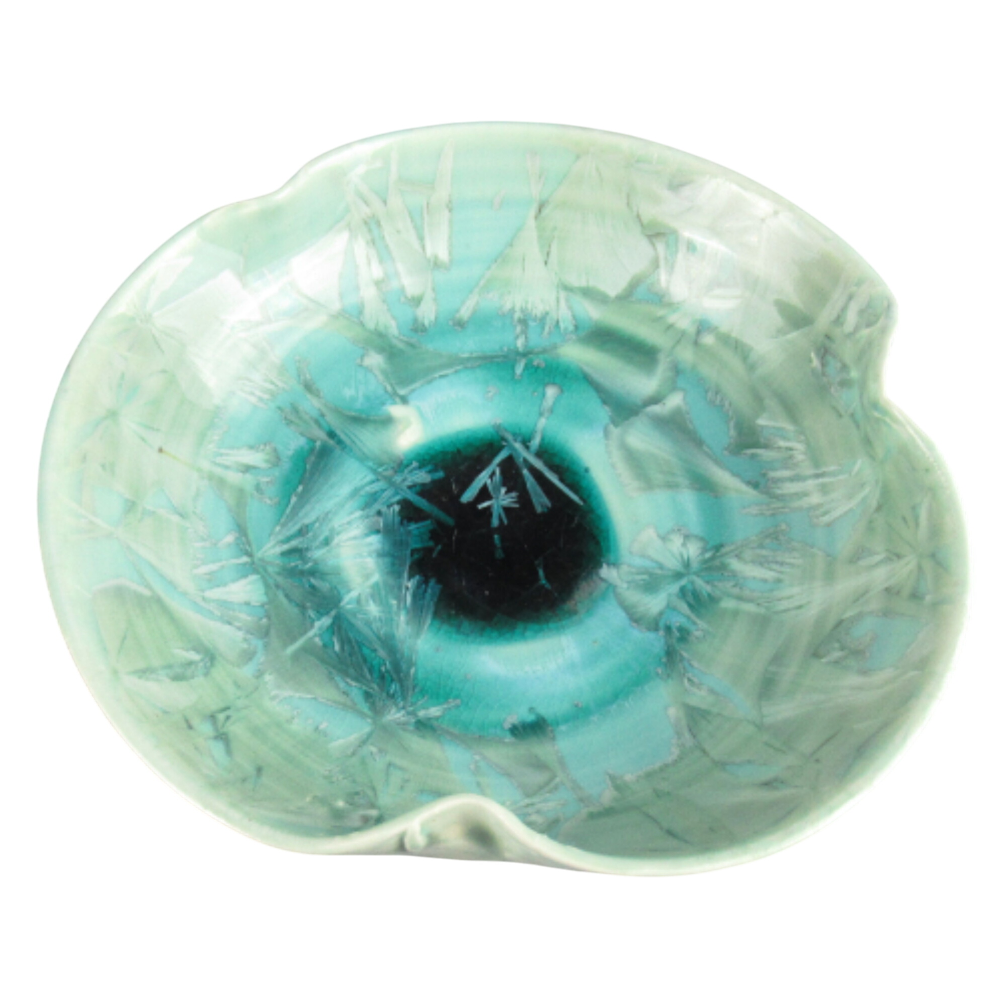 Coupelle en céramique émaillée, finition cristallisée bleu turquoise - Photo 0