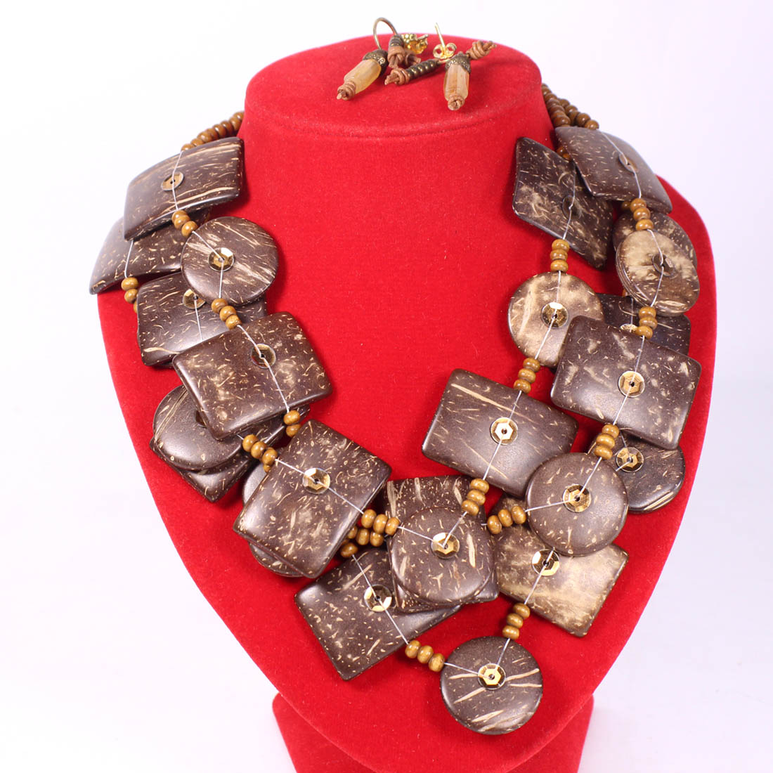 Collier multi-rang noix de coco + boucles d'oreille  - Vue 2 - 