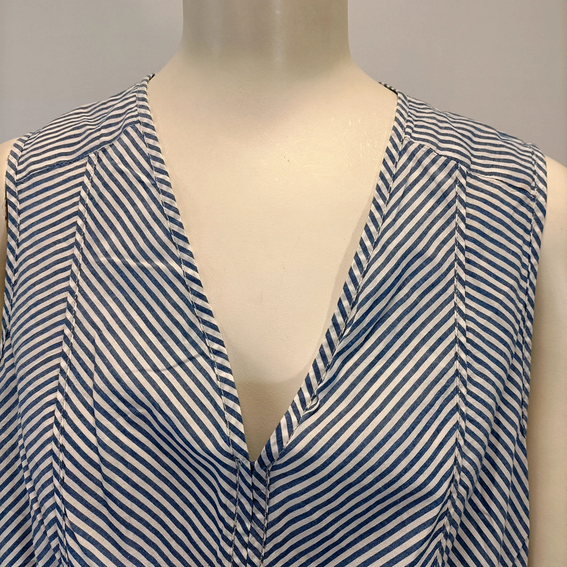 Top sans manches rayé blanc et bleu coton T44 Rayures - Comptoir des cotonniers Pleplum cintré - Photo 9