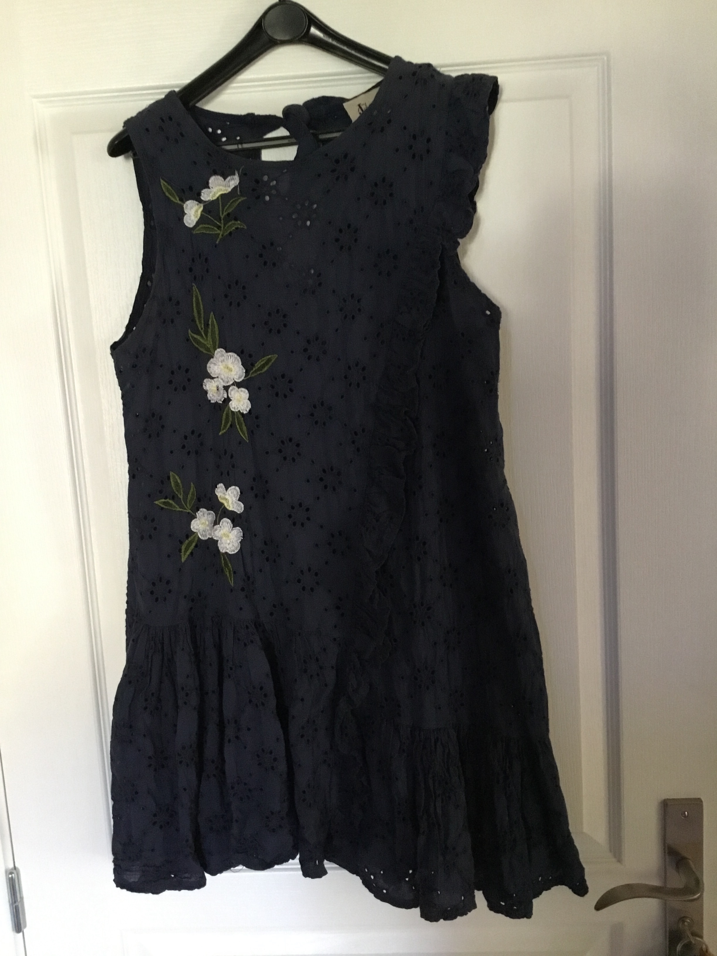 Robe sans manches en coton ajouré « Johanna  Paris » bleue marine brodée T40 estimée Très bon état - Vue 2 - 