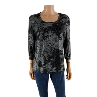 T-shirt noir imprimé taches grises - Femme - Un Jour Ailleurs - Taille 3  -  reconditionné disponible sur Label Emmaüs
