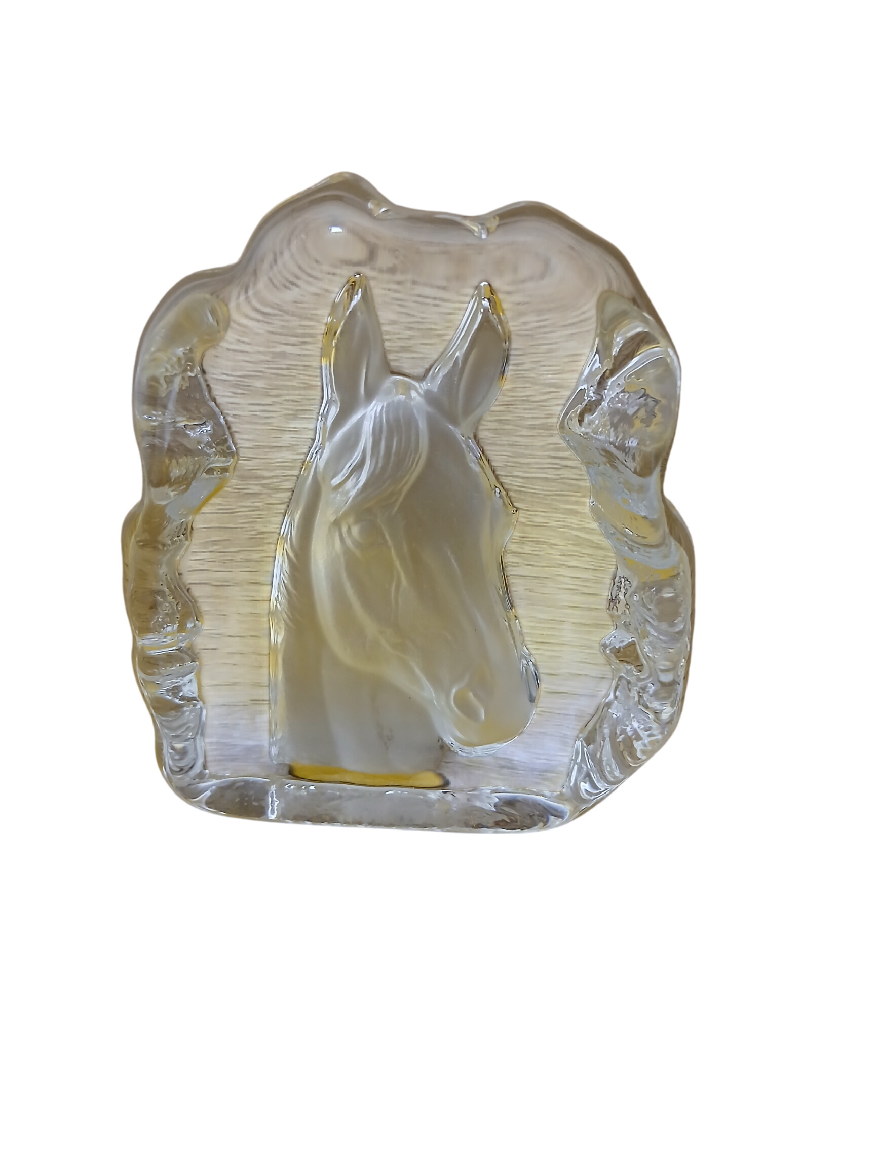 Presse papier en cristal avec une tête de cheval en parfait état. - Photo 0