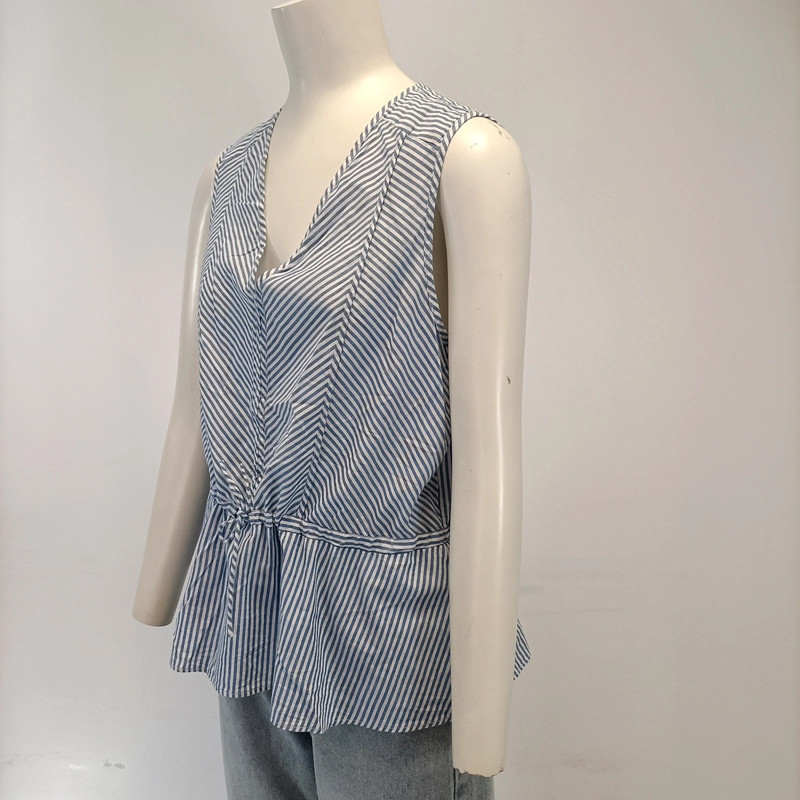 Top sans manches rayé blanc et bleu coton T44 Rayures - Comptoir des cotonniers Pleplum cintré - Photo 0