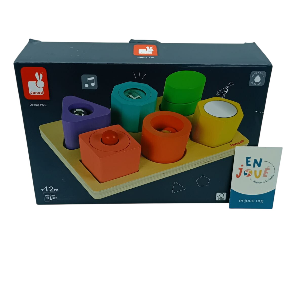 Jouet en bois - Puzzle 6 cubes sensoriels I Wood - Janod - A partir de 12 ans. Comme neuf -  reconditionné disponible sur Label Emmaüs