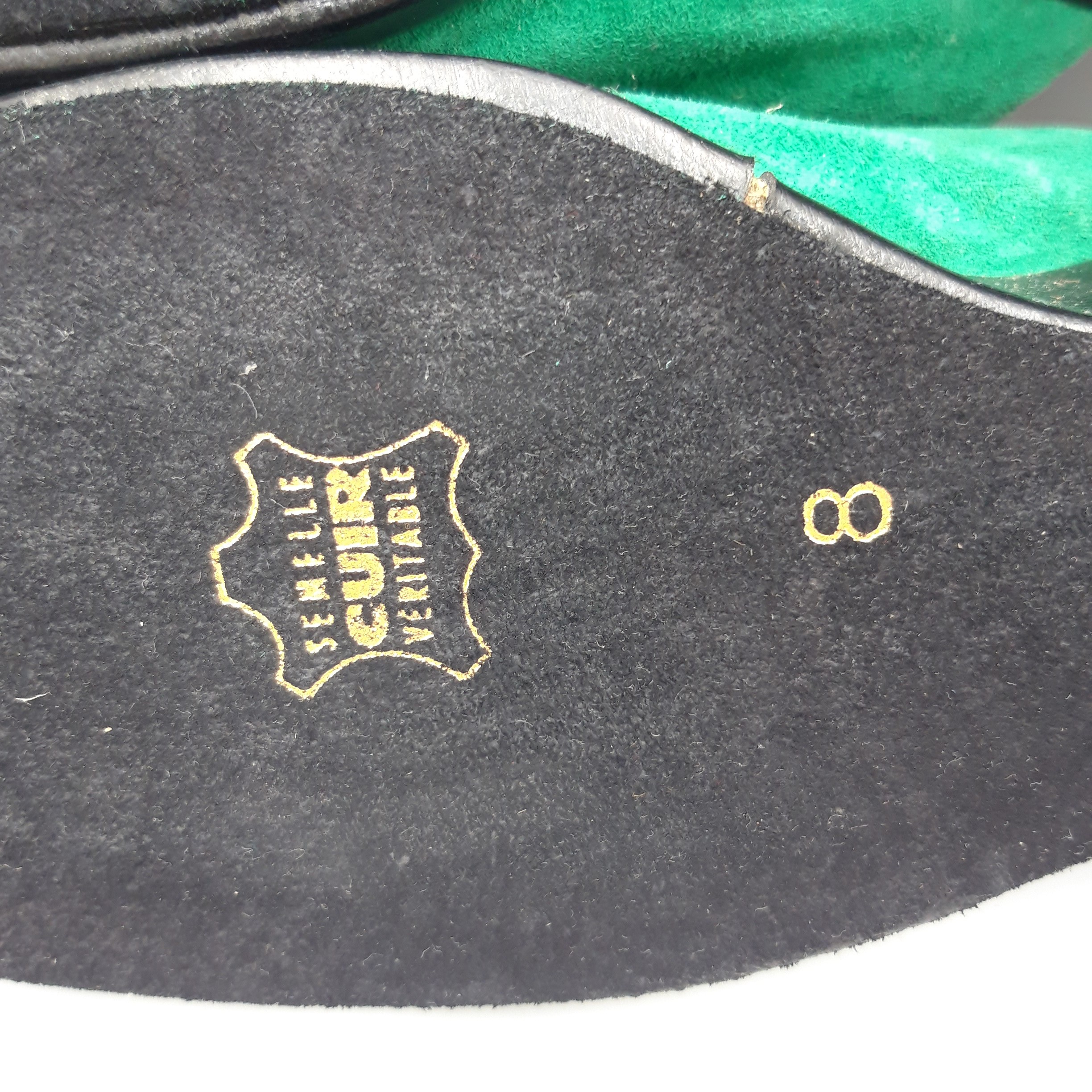 Voir photo 8 de Mules compensées en daim/ cuir vintage HELLER France, pointure 40 Mules compensées en daim/ cuir vintage HELLER France, pointure 40 Très bon état - Vue 8 -