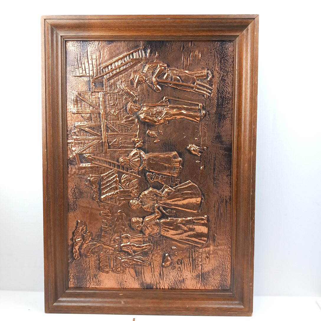 Tableau Cuivre en Relief Scène Paysanne Bon état - Vue 2 - 