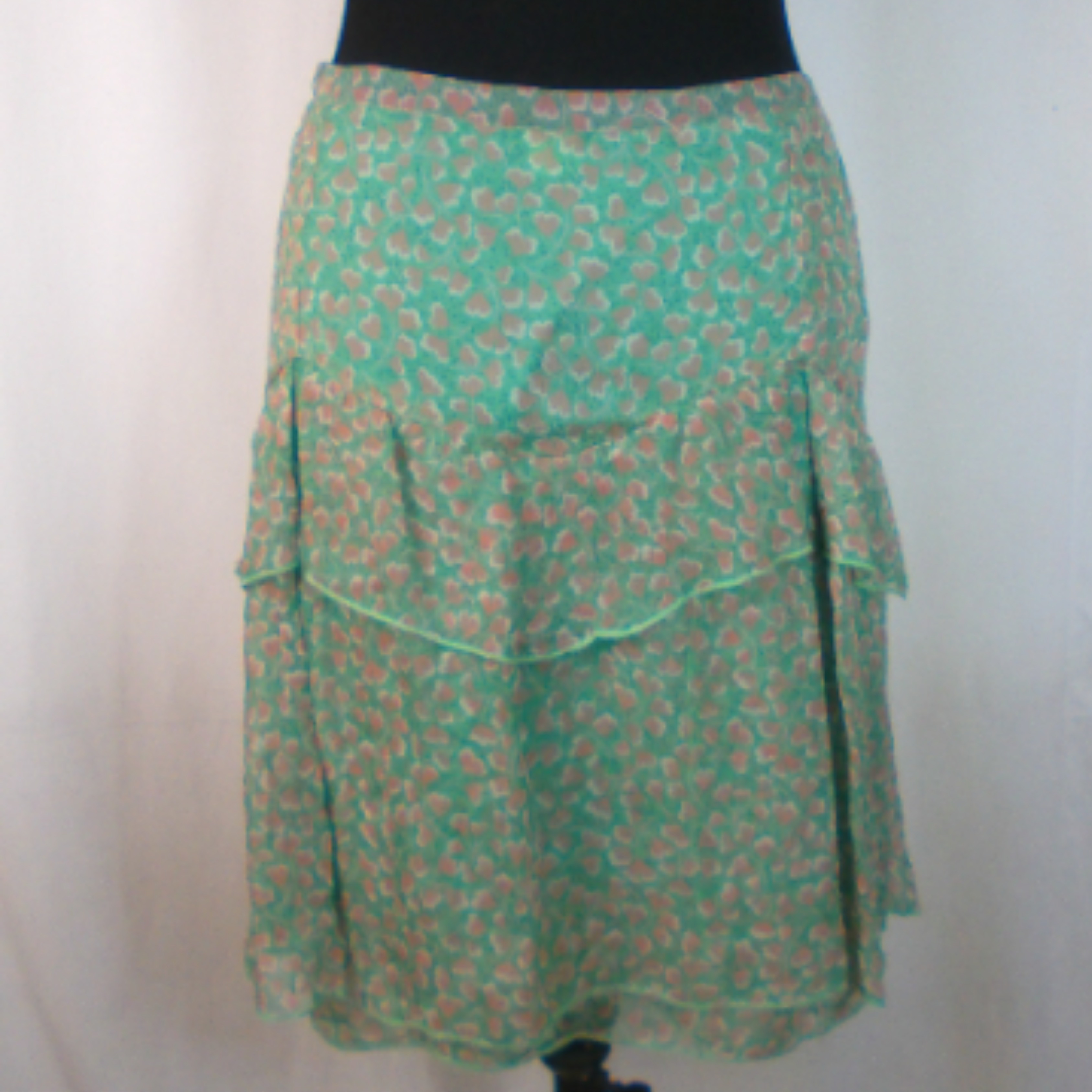 Jupe Comptoir des Cotonniers, motifs marrons sur fond vert, 100% soie, taille 36 - Photo 2