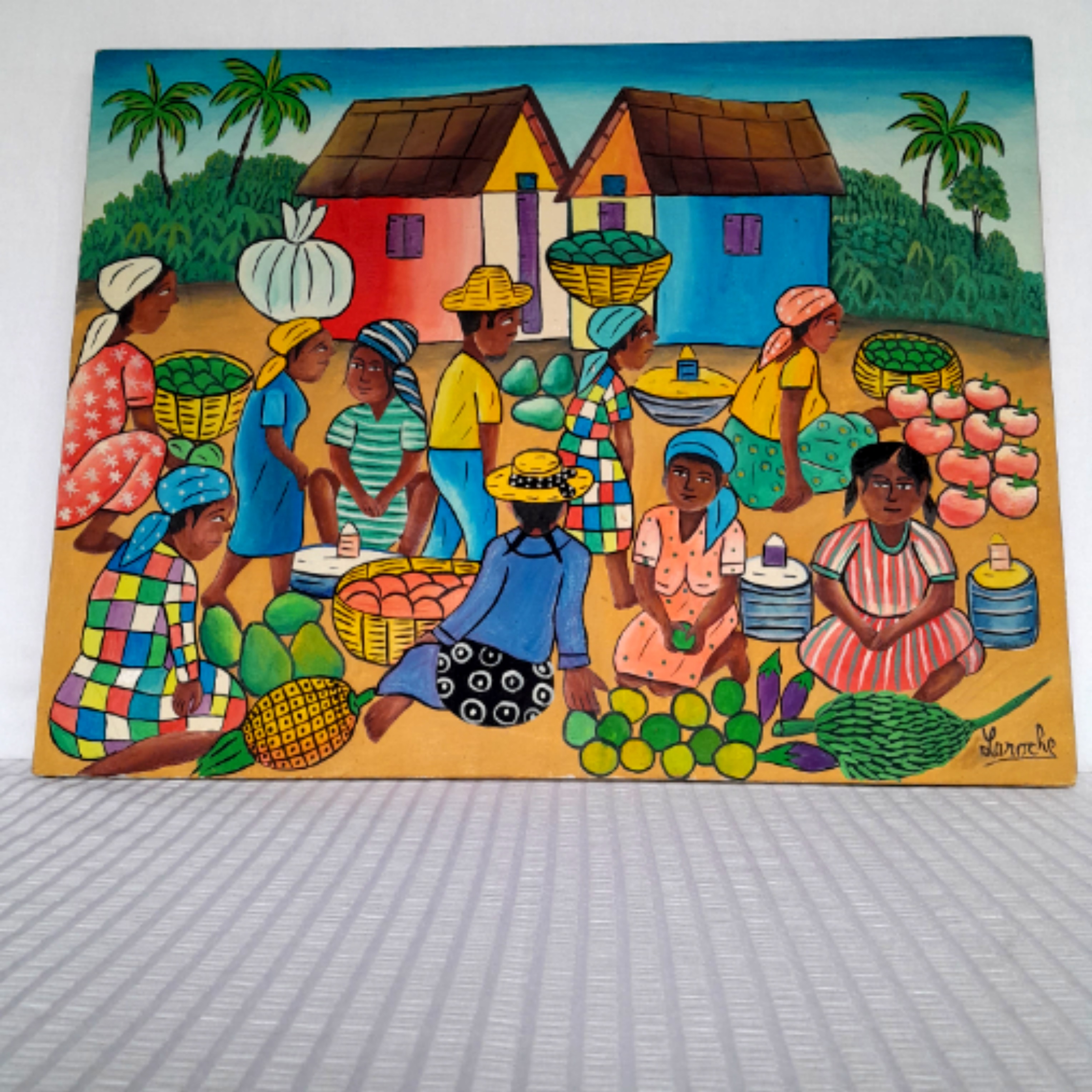 Tableau "Regard sur Haïti, l'Outre-Mer...", signé par le peintre Haïtien, LAROCHE Très bon état - Vue 2 - 