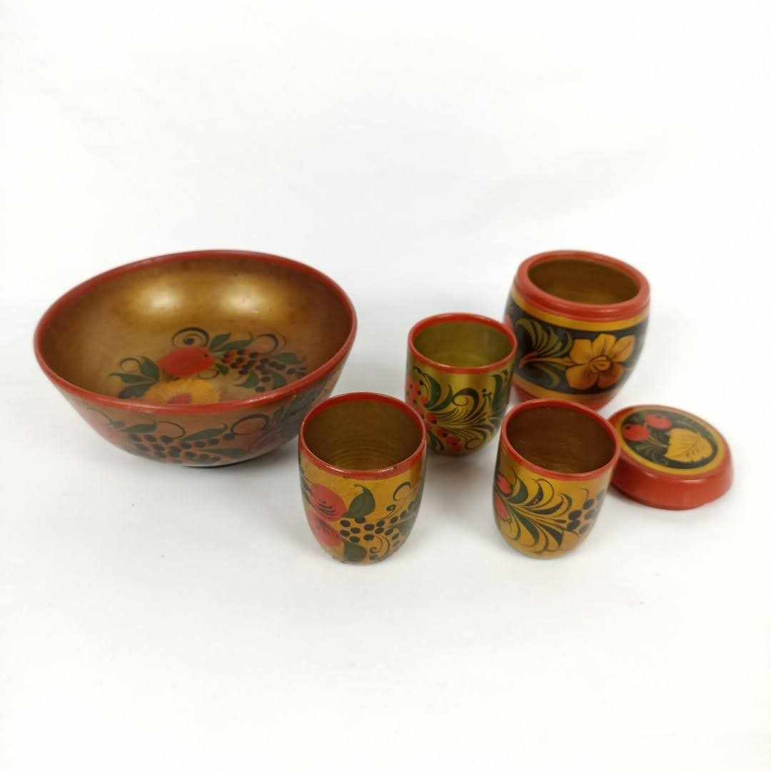 Petit service Khokhloma en bois peint - style russe - Photo 1