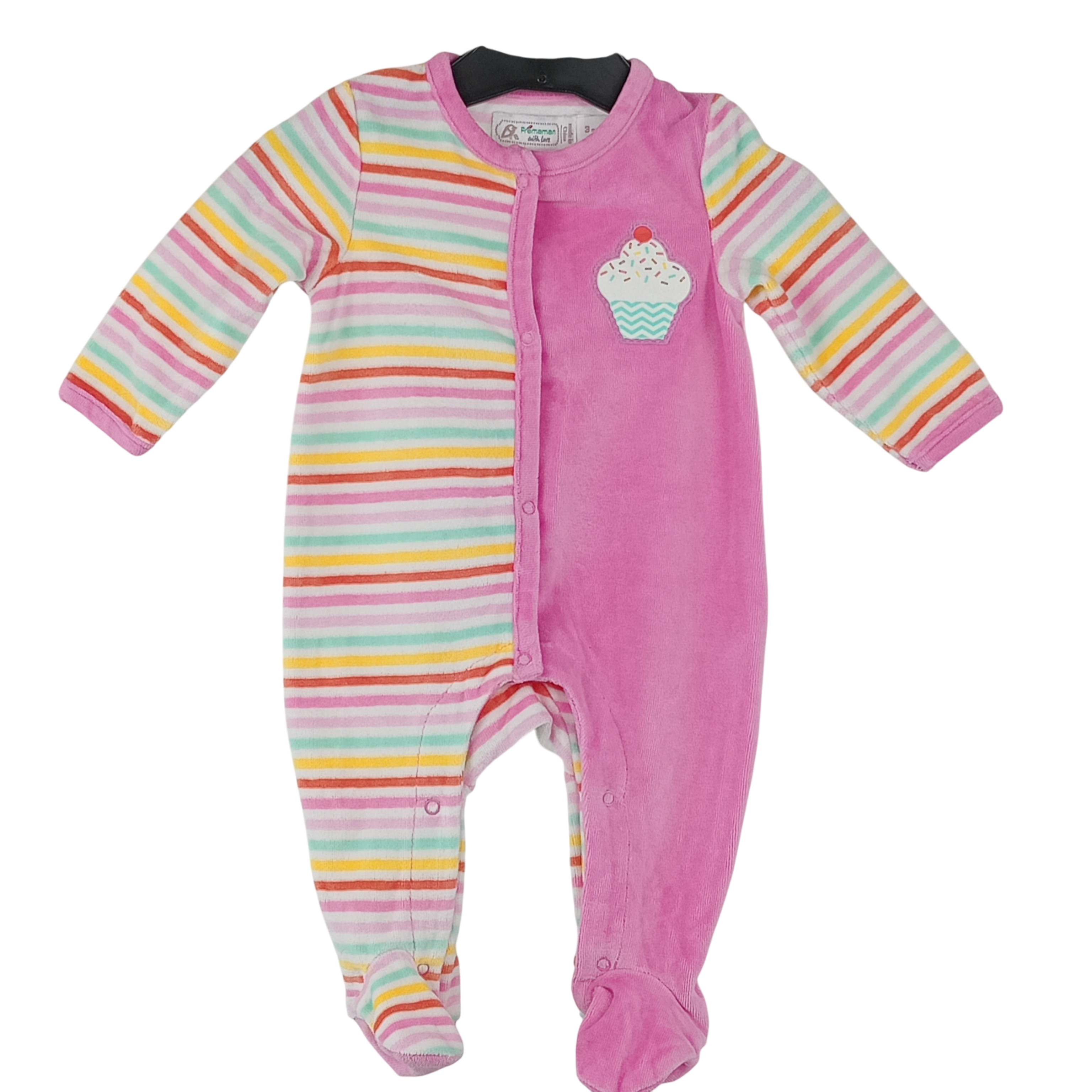 Pyjama bébé fille à rayures de la marque Premaman with love manches longues de couleur rose et blanc taille 60 cm (3 mois) - Photo 0