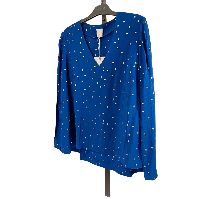 Blouse bleue à pois dorés Karl Marc John col V fluide élégante taille S Comme neuf -  reconditionné disponible sur Label Emmaüs